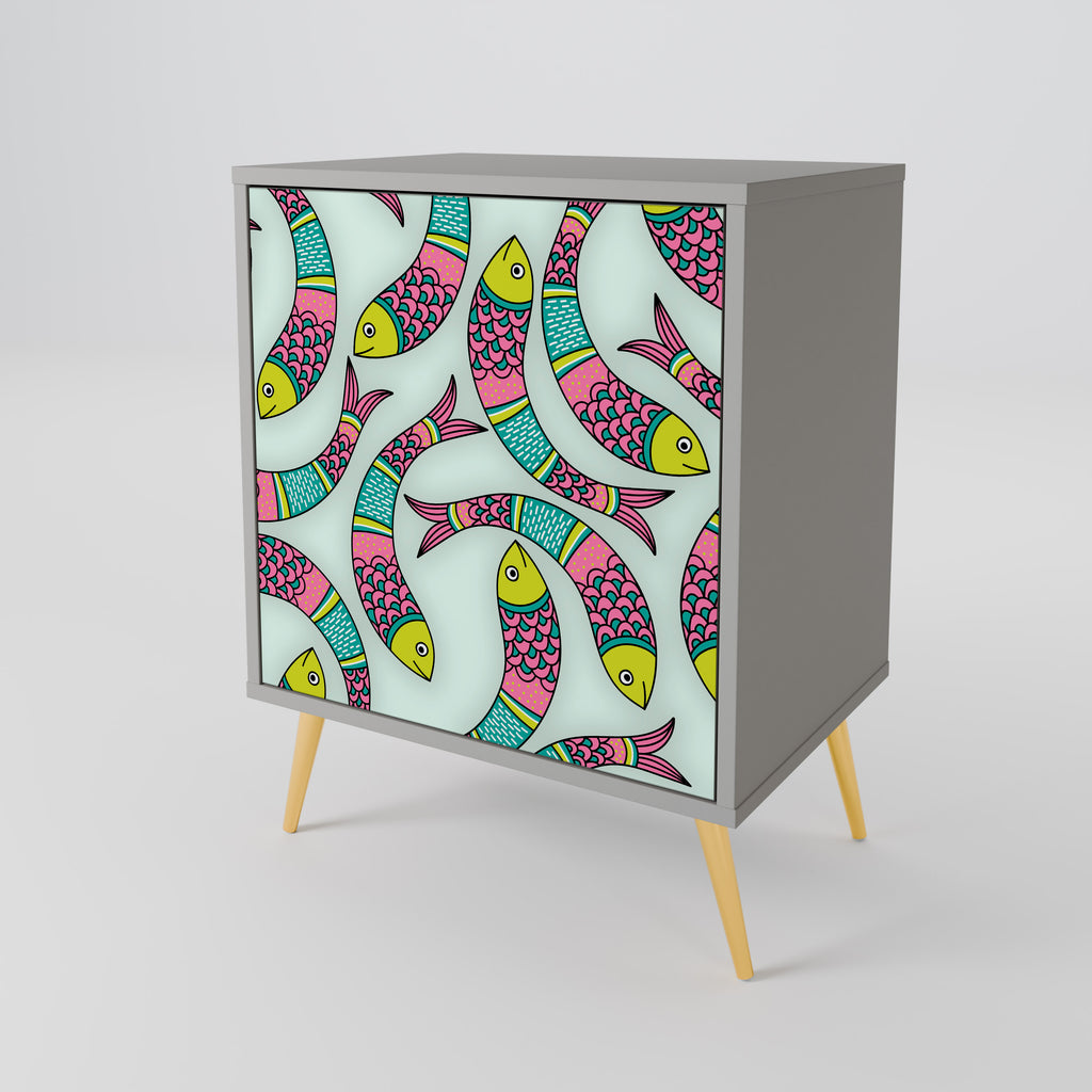 INDIAN FISH skänk med 1 dörr i grå finish