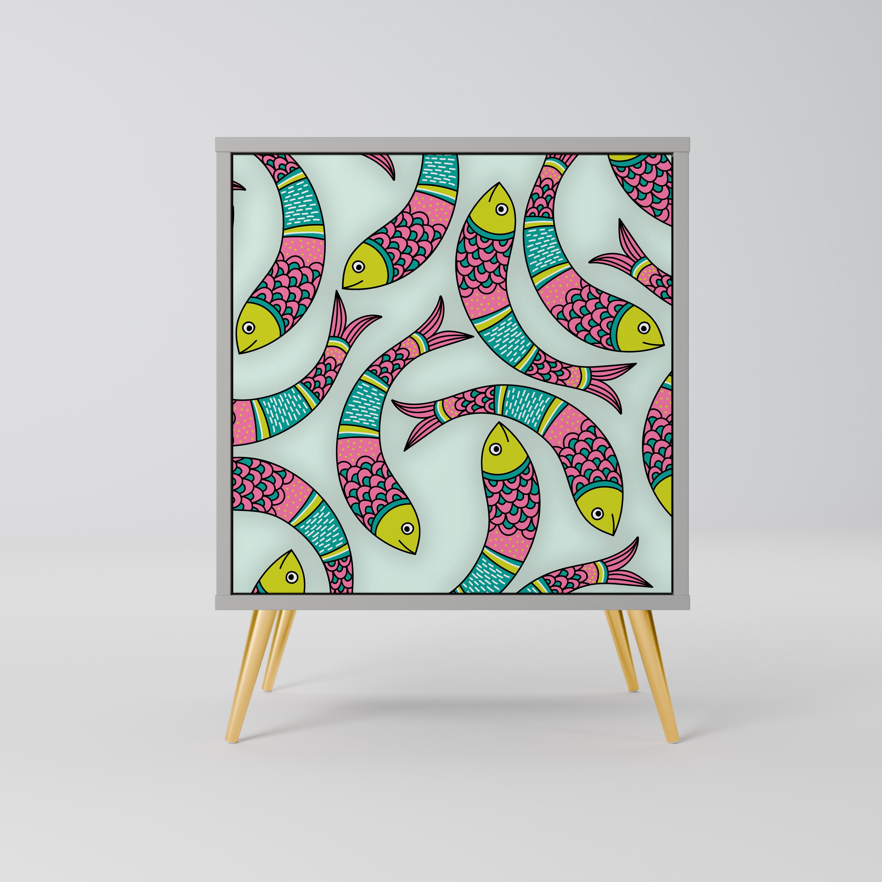 INDIAN FISH skänk med 1 dörr i grå finish