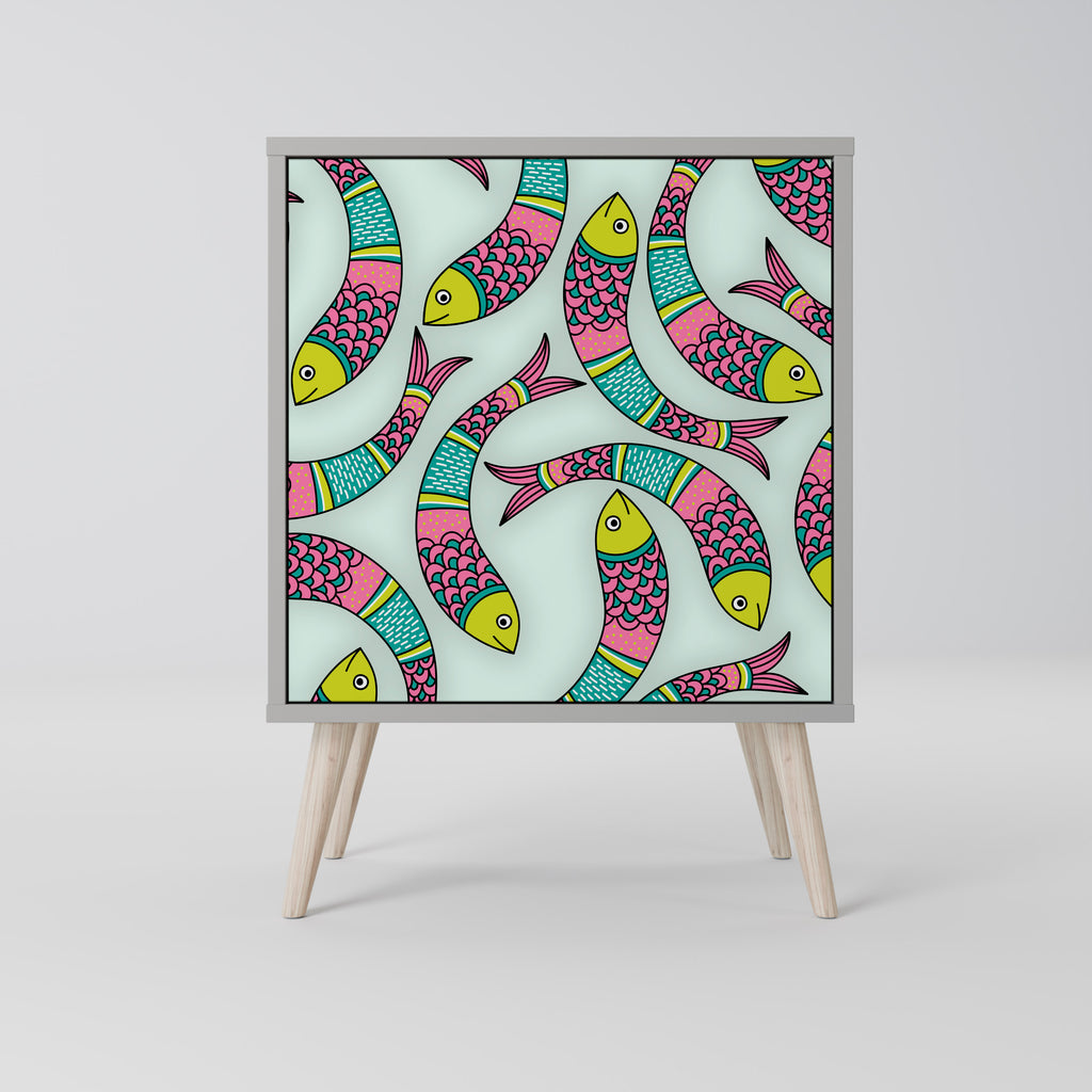 INDIAN FISH skänk med 1 dörr i grå finish