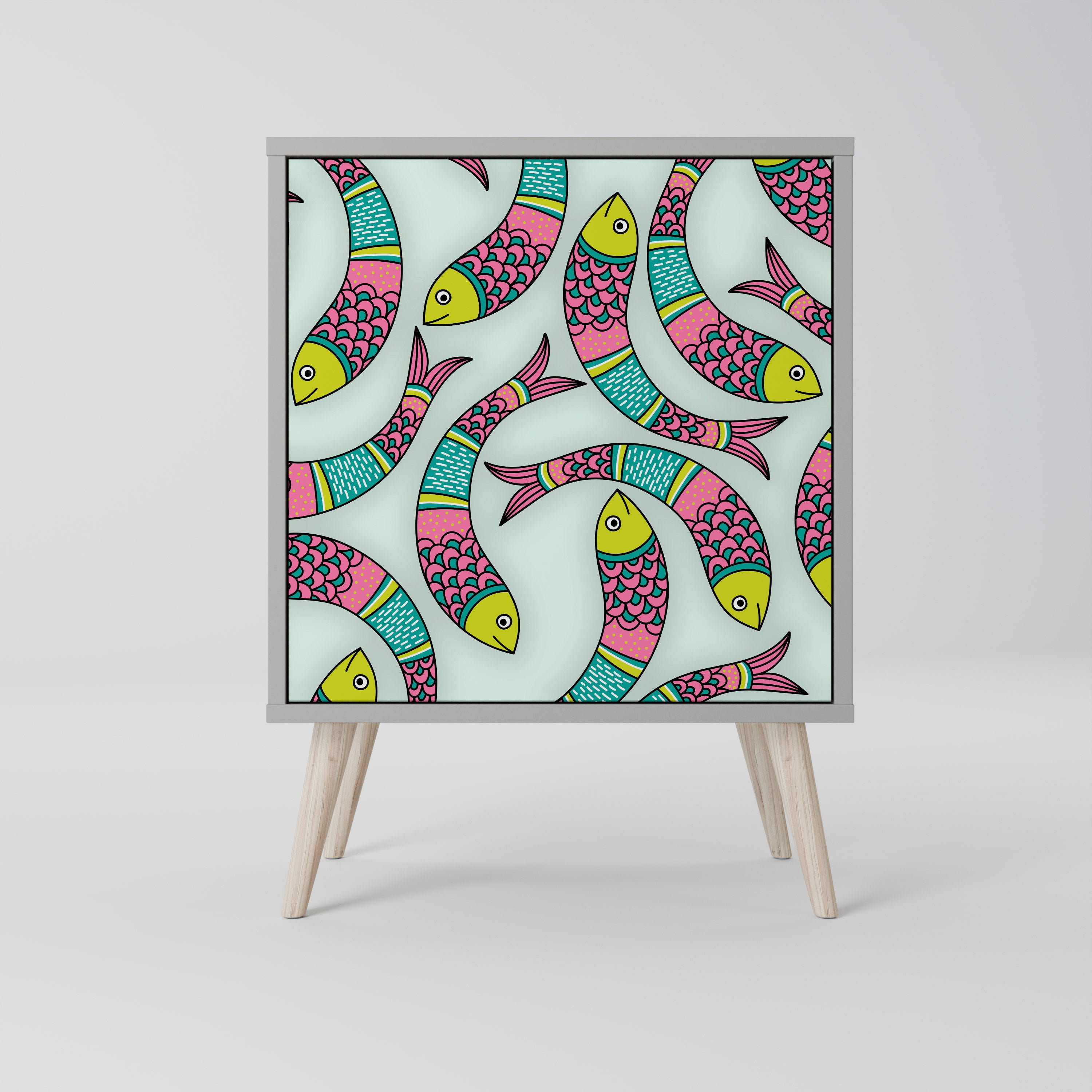 INDIAN FISH skänk med 1 dörr i grå finish