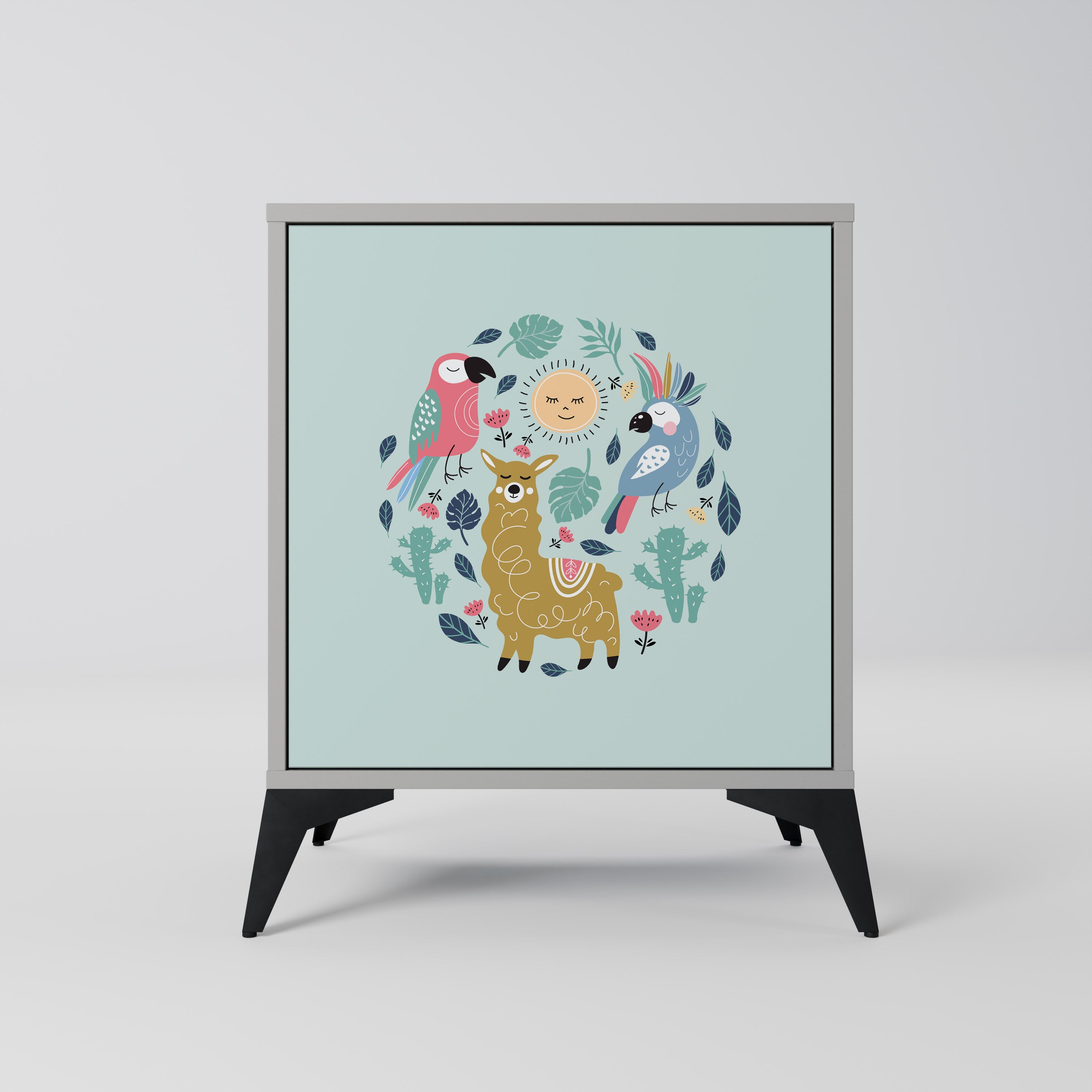 FÄRGGLADA ALPACKAS 1-dörrs skänk i grå finish