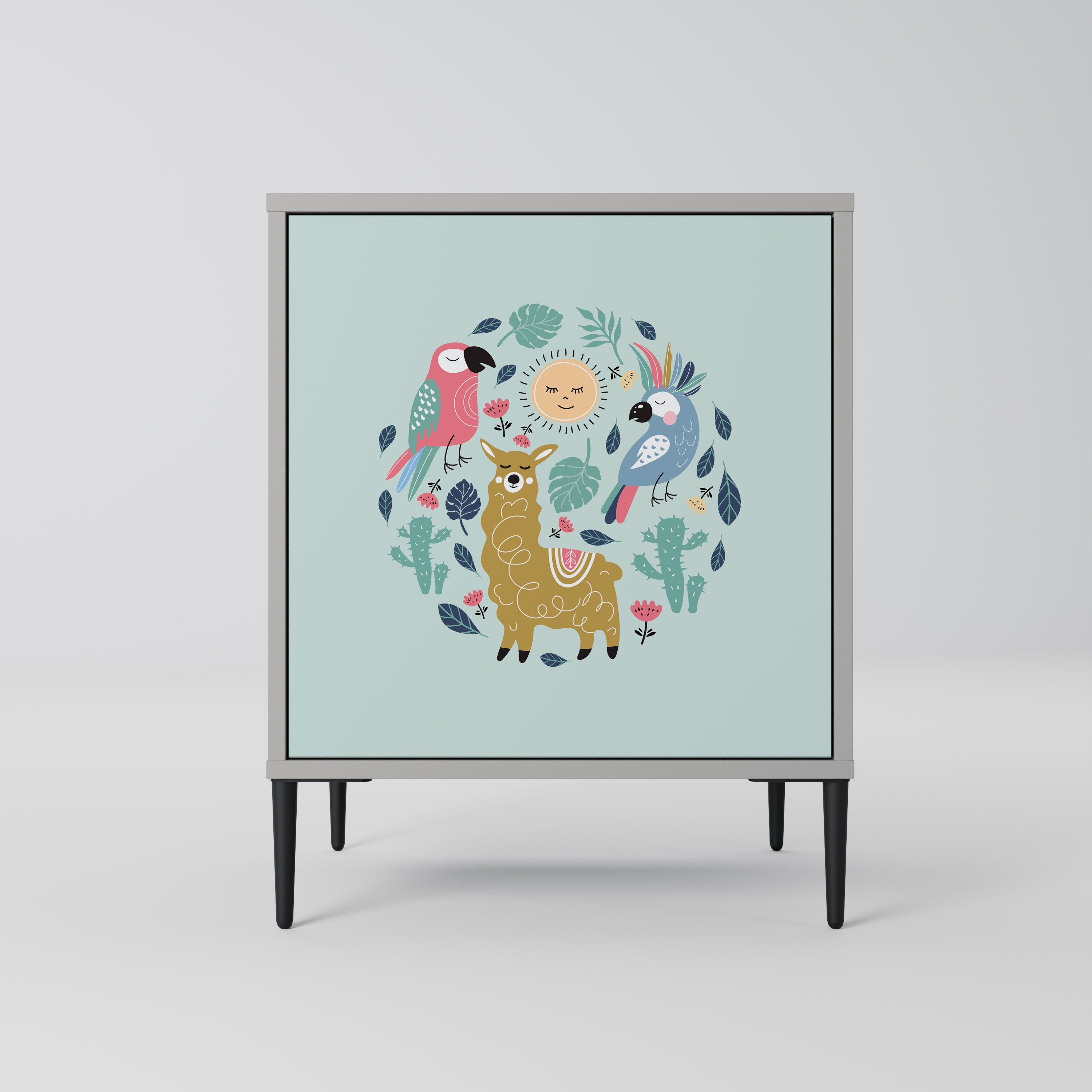FÄRGGLADA ALPACKAS 1-dörrs skänk i grå finish