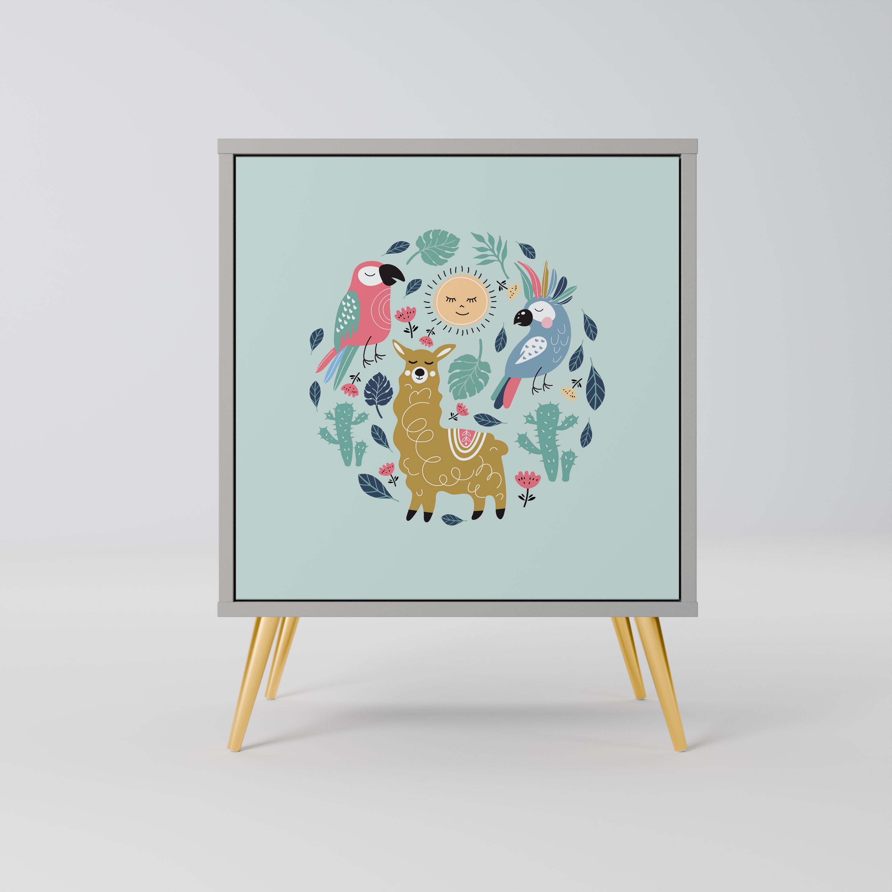 FÄRGGLADA ALPACKAS 1-dörrs skänk i grå finish