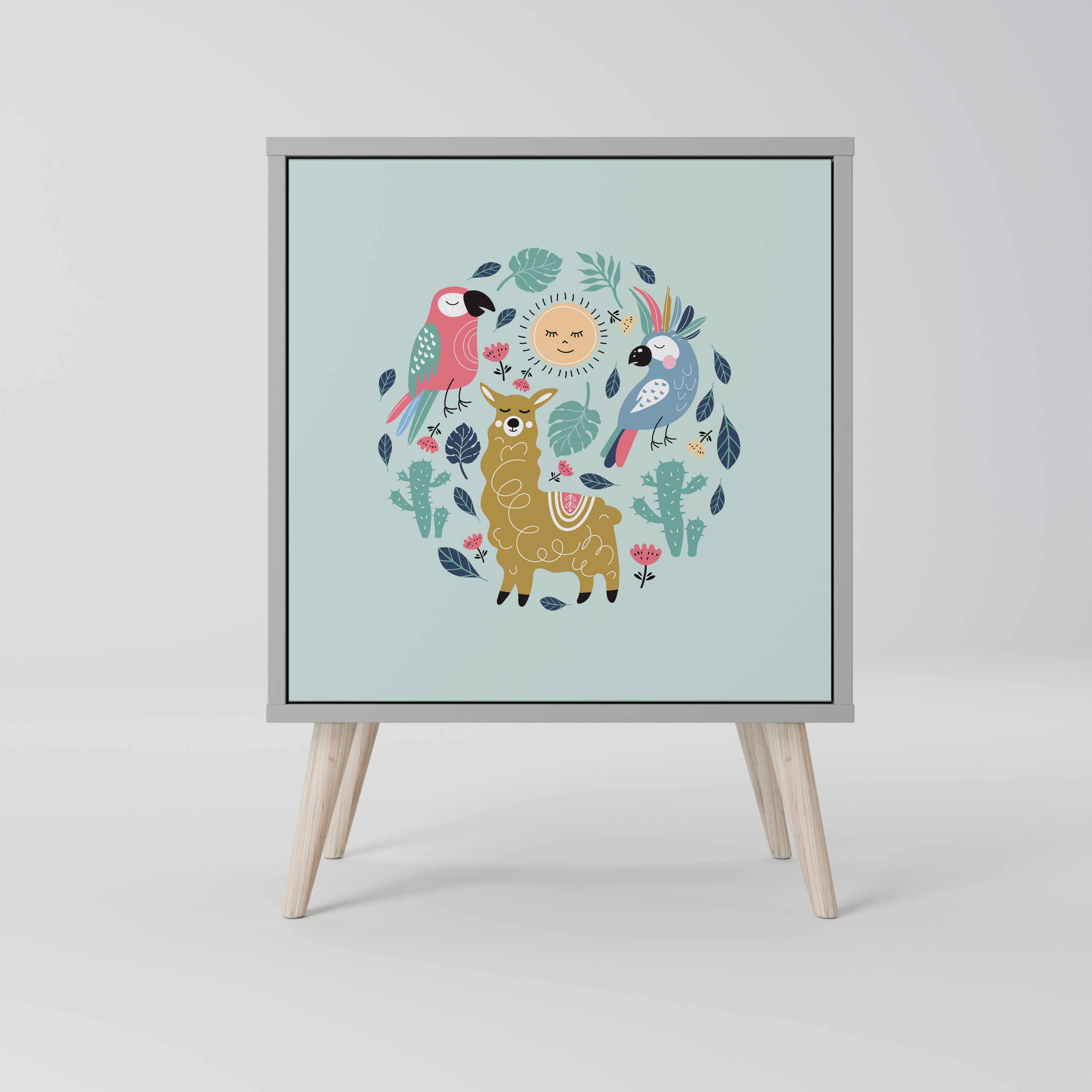 FÄRGGLADA ALPACKAS 1-dörrs skänk i grå finish