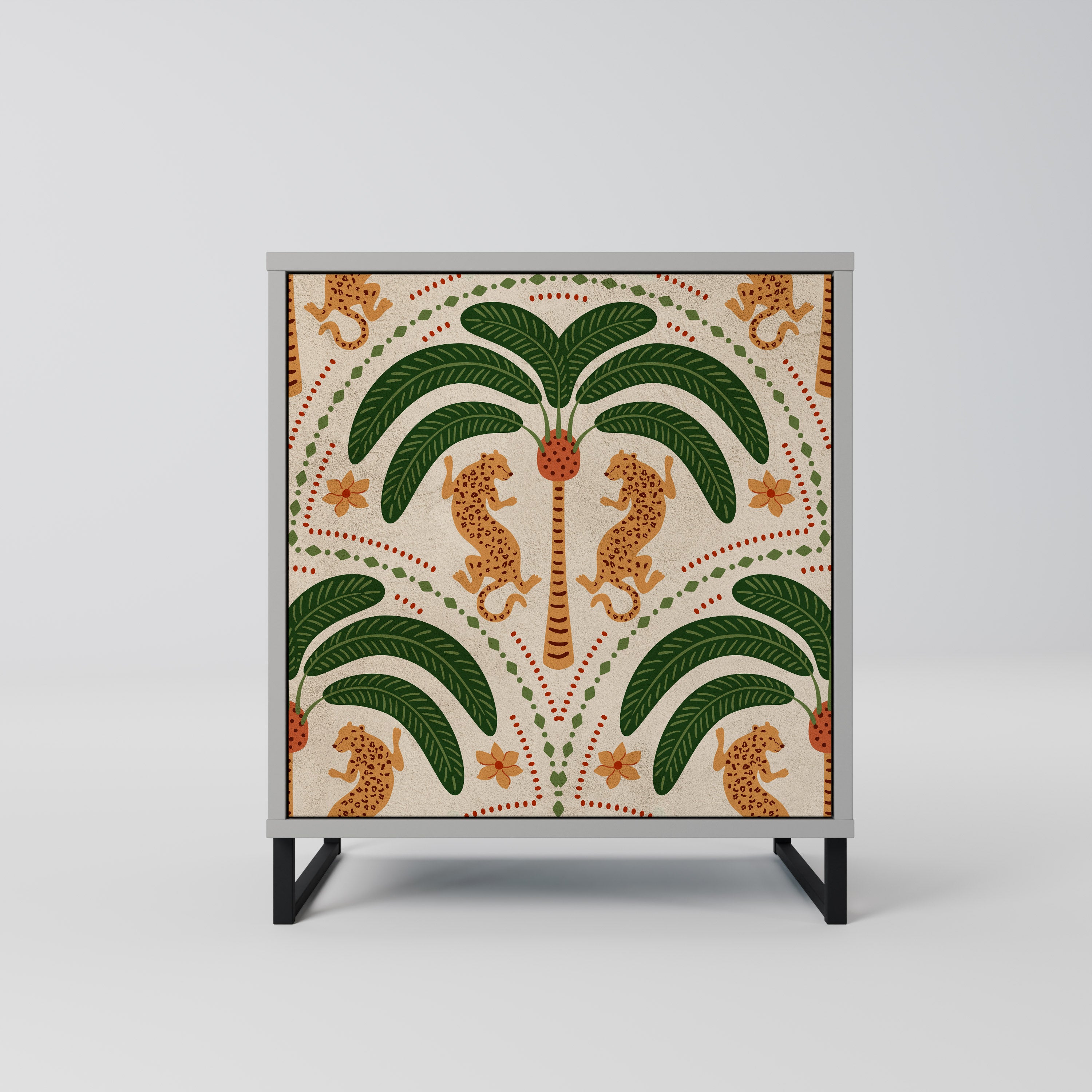 DANCING PREDATORS Skänk med 1 dörr i grå finish