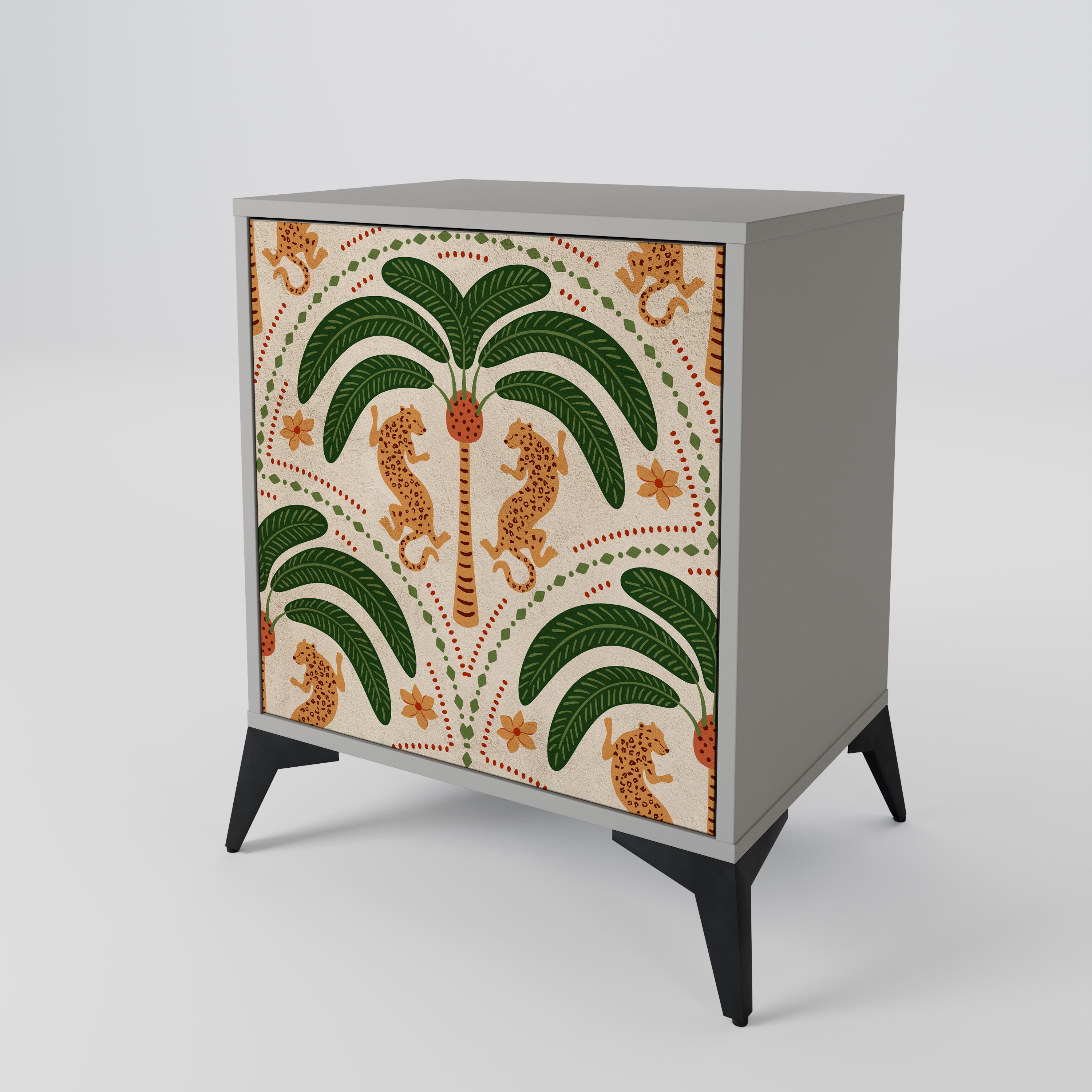 DANCING PREDATORS Skänk med 1 dörr i grå finish