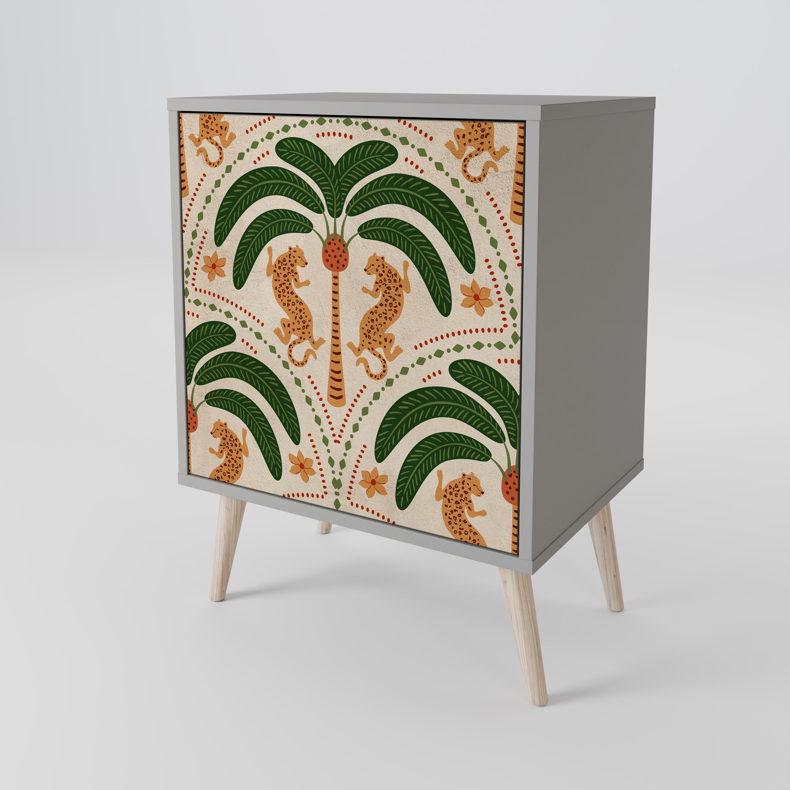 DANCING PREDATORS Skänk med 1 dörr i grå finish