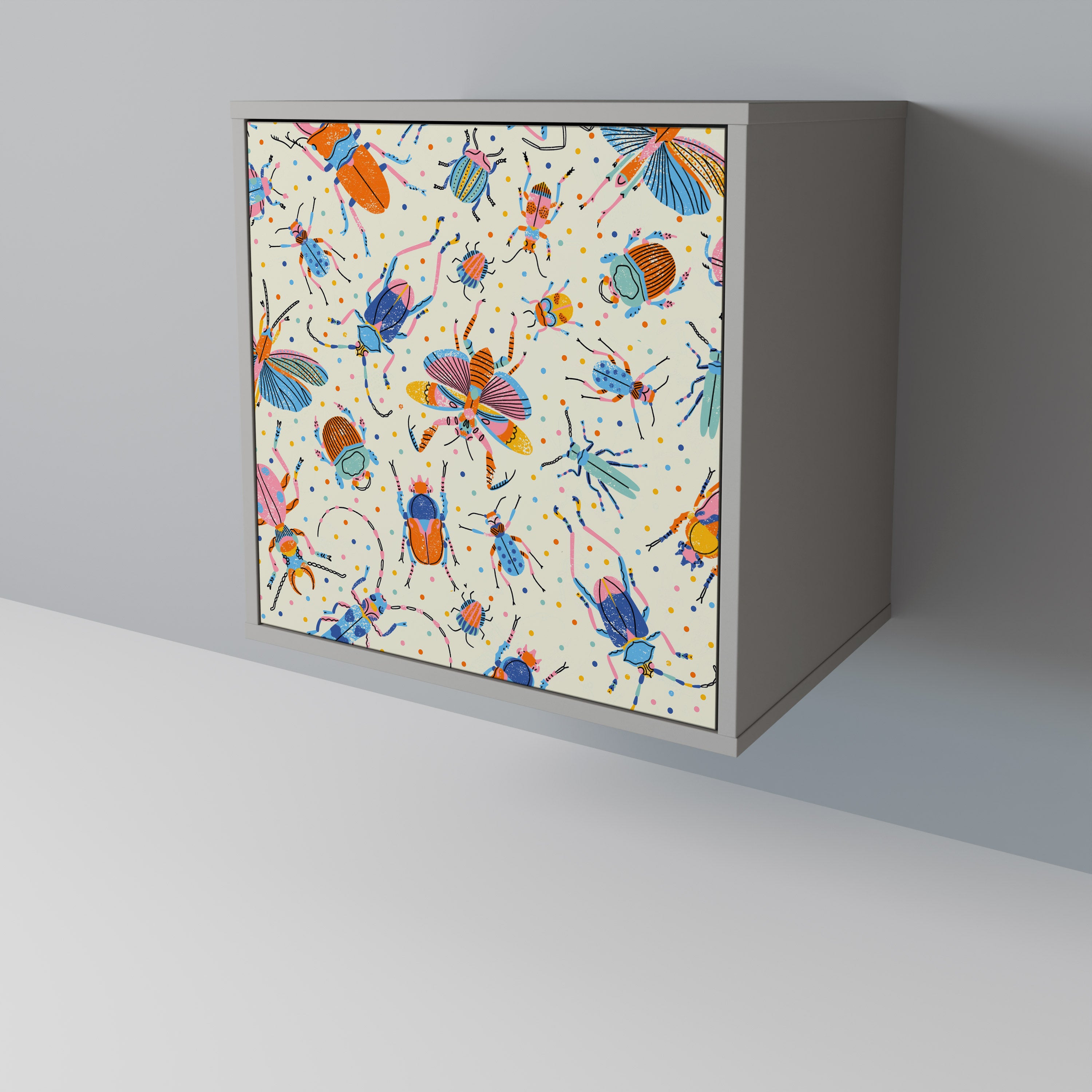 FÄRGGLADA INSEKTER 1-dörrs skänk i grå finish