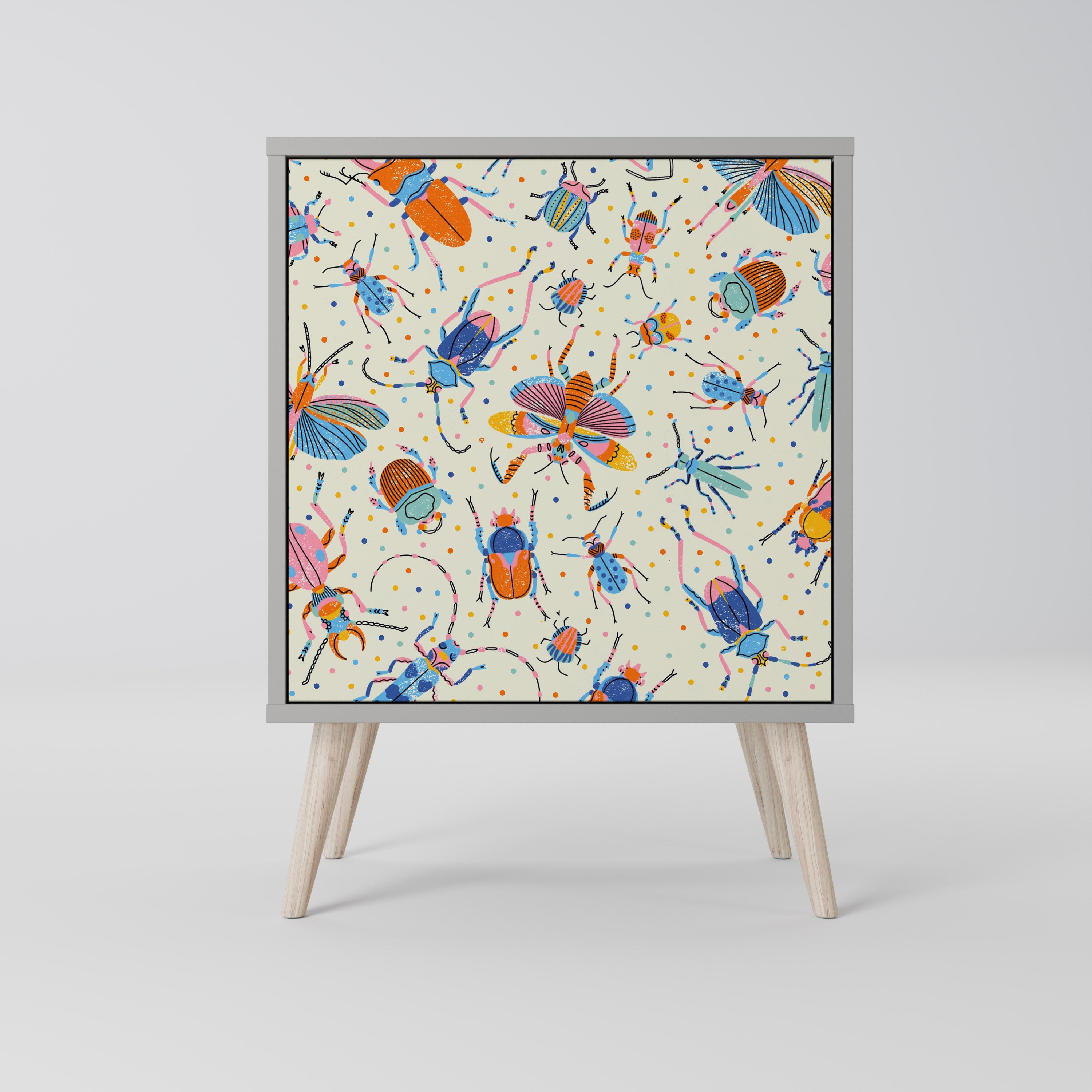 FÄRGGLADA INSEKTER 1-dörrs skänk i grå finish