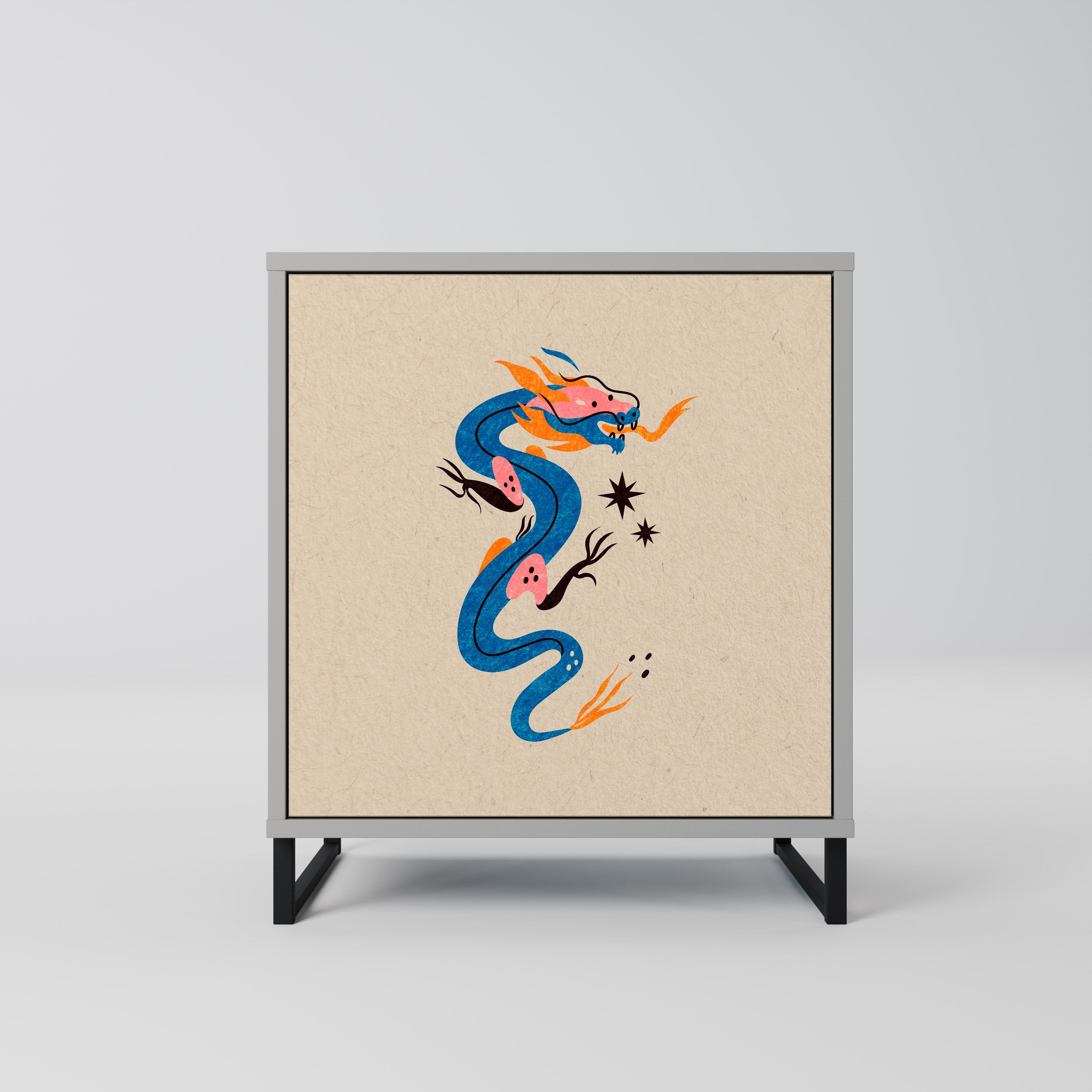 MYTOLOGISKA VARELSER Skänk med 1 dörr i grå finish