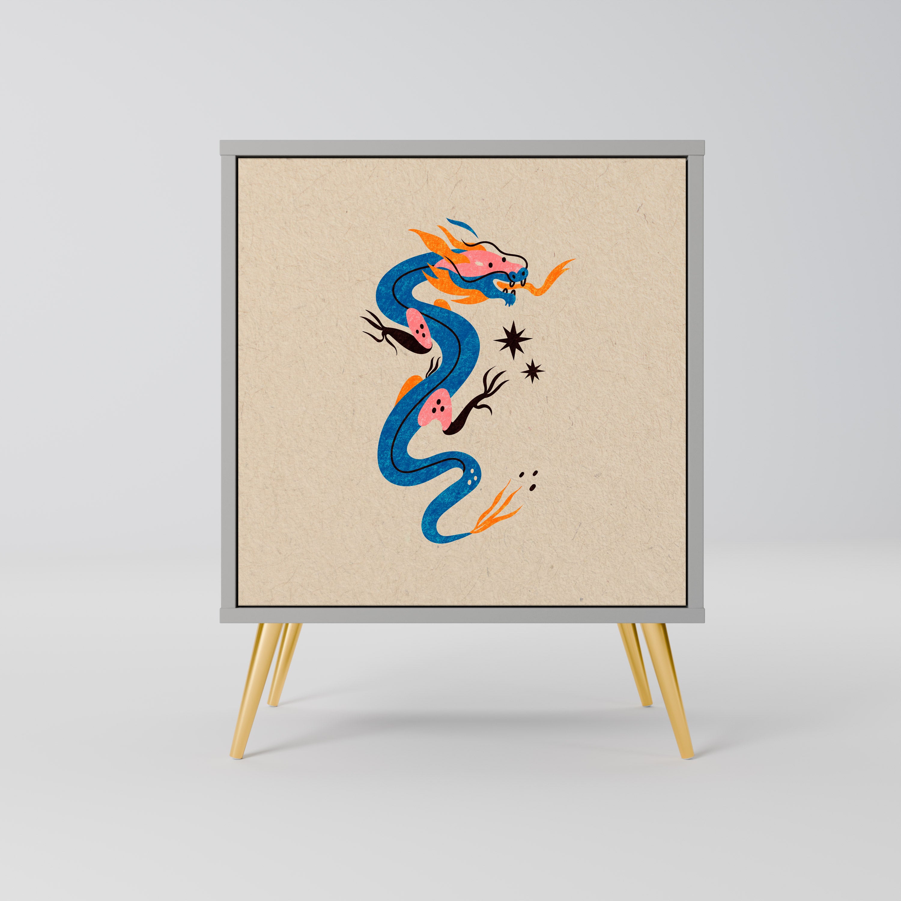 MYTOLOGISKA VARELSER Skänk med 1 dörr i grå finish