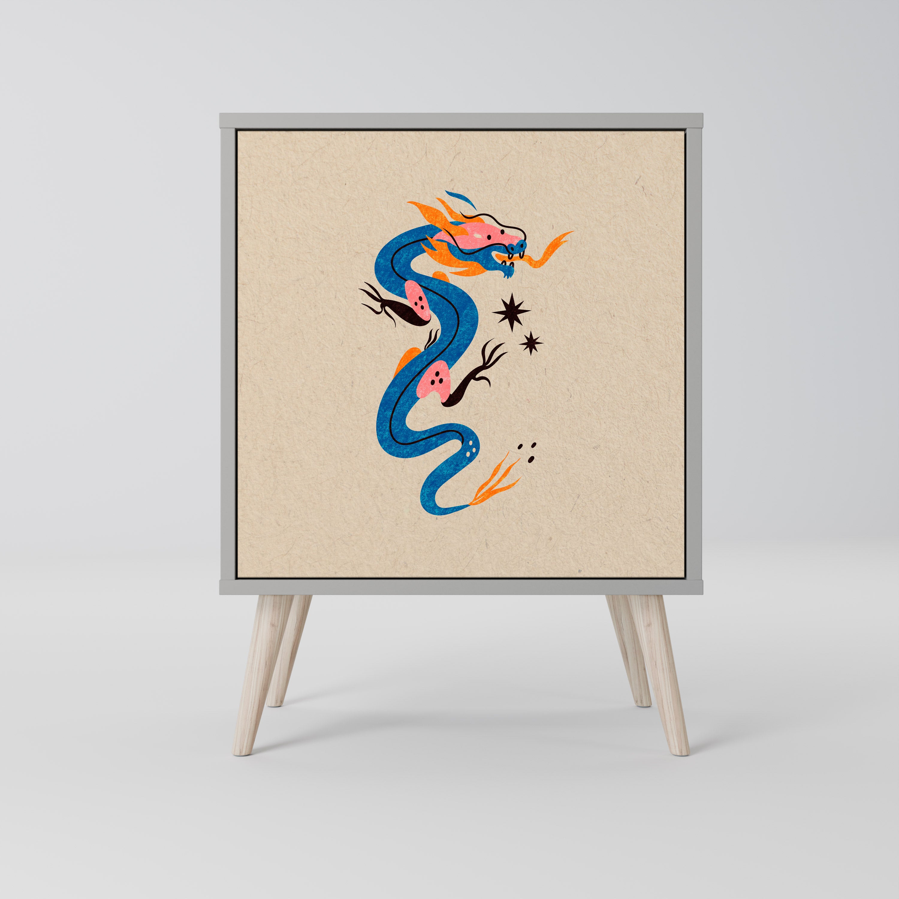 MYTOLOGISKA VARELSER Skänk med 1 dörr i grå finish