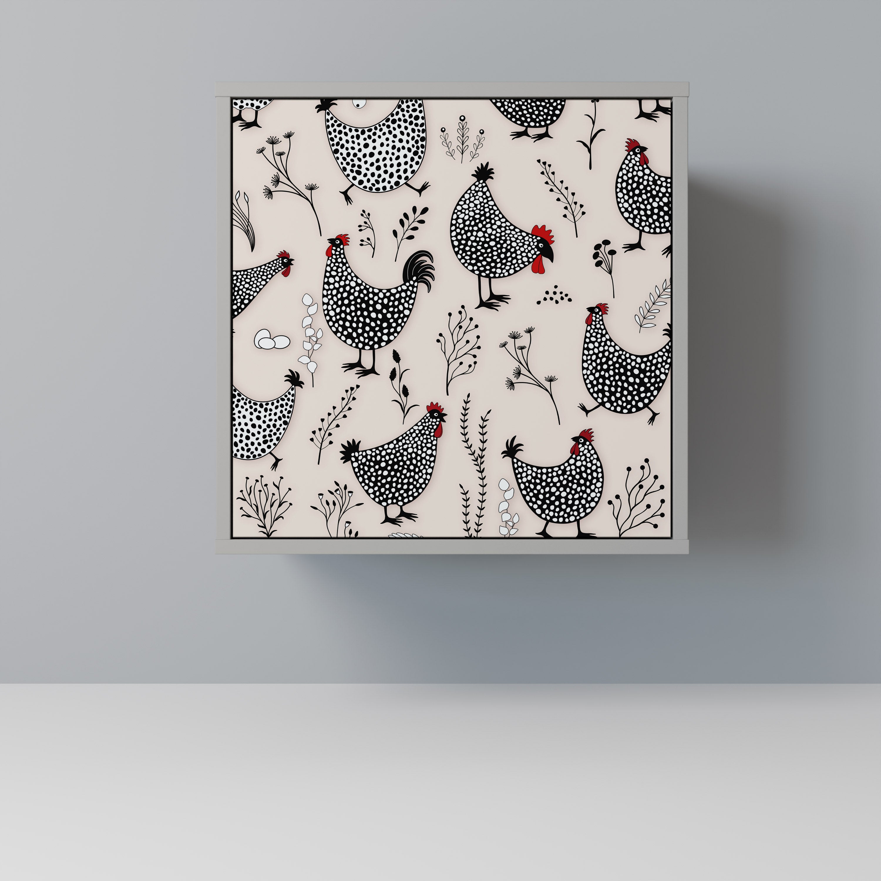 HAPPY HENS skänk med 1 dörr i grå finish