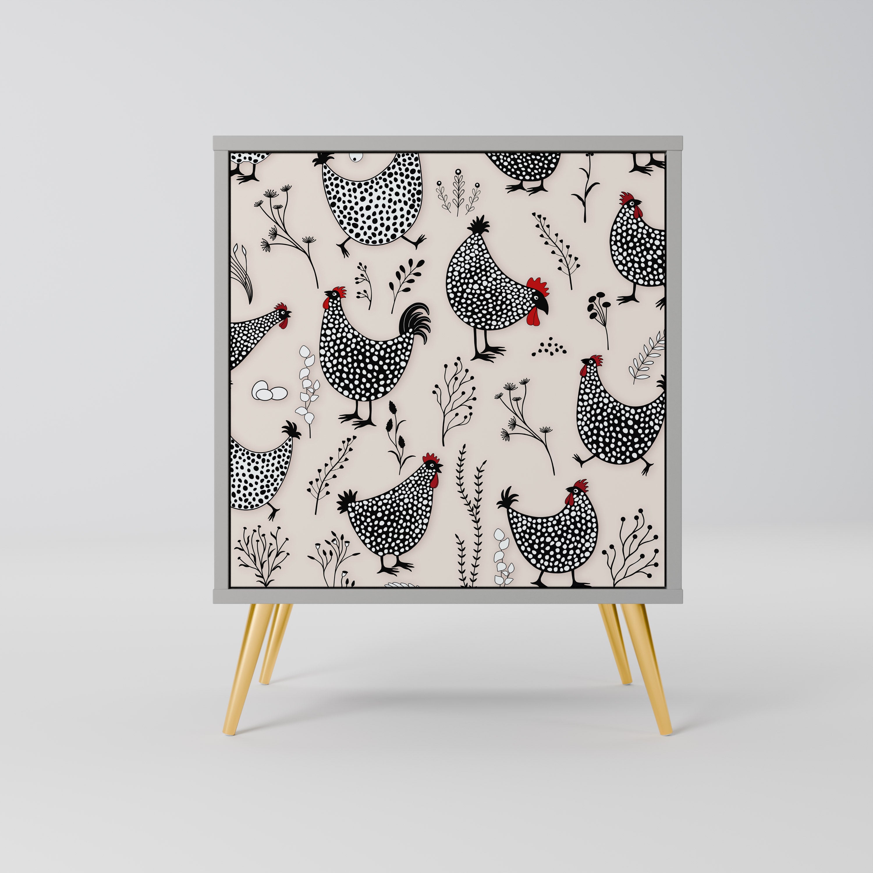 HAPPY HENS skänk med 1 dörr i grå finish