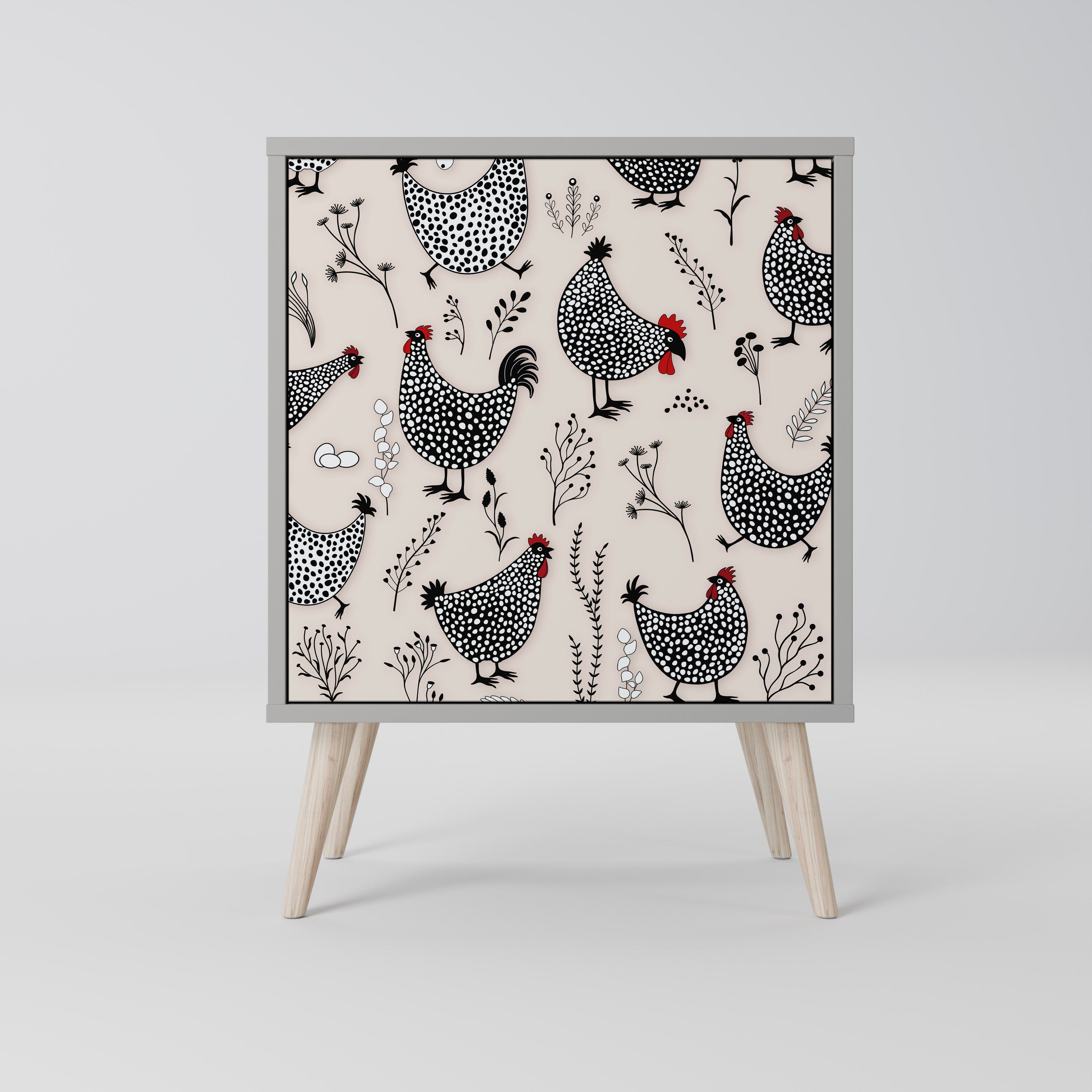 HAPPY HENS skänk med 1 dörr i grå finish