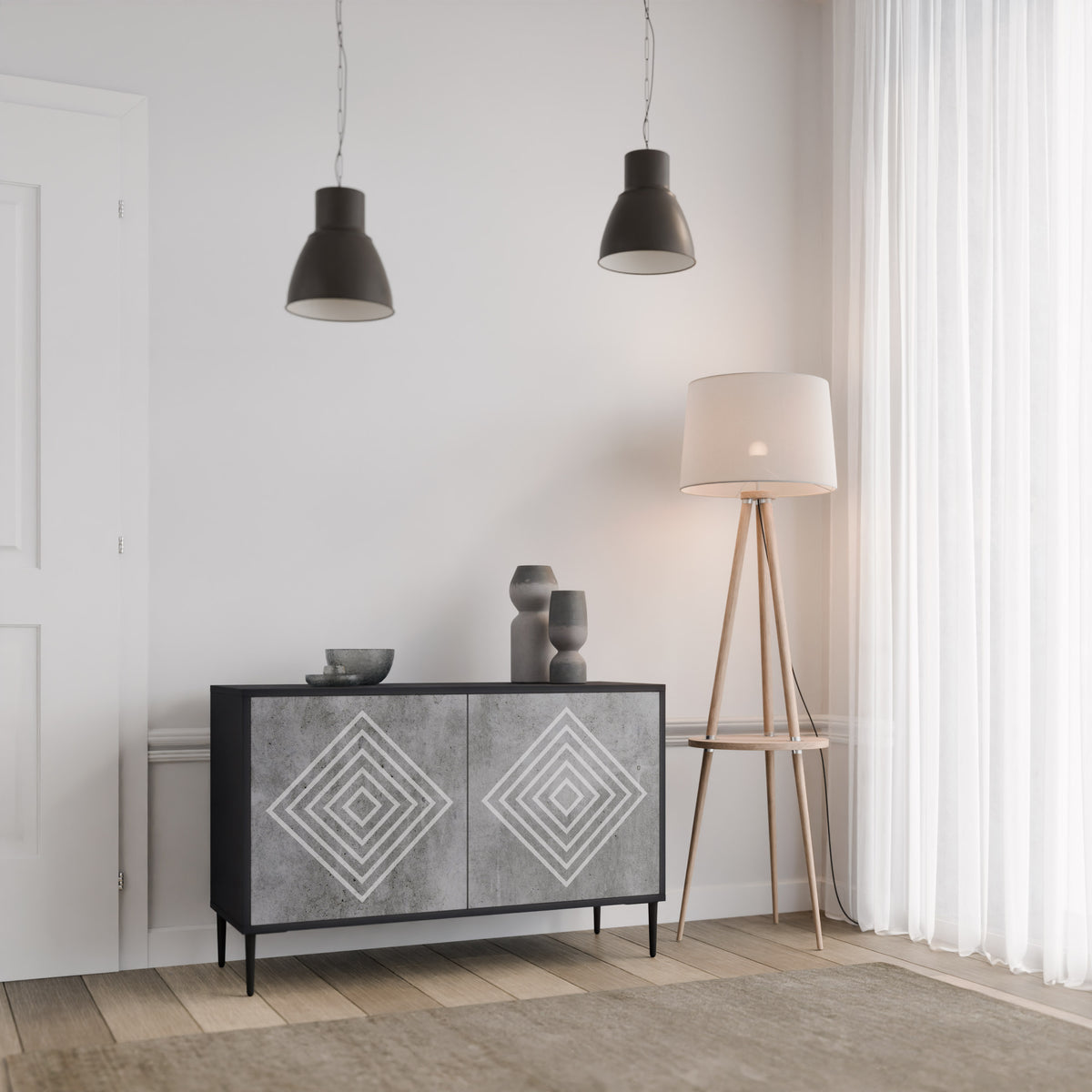 POLYGONAL ARTISTRY Skänk med två dörrar