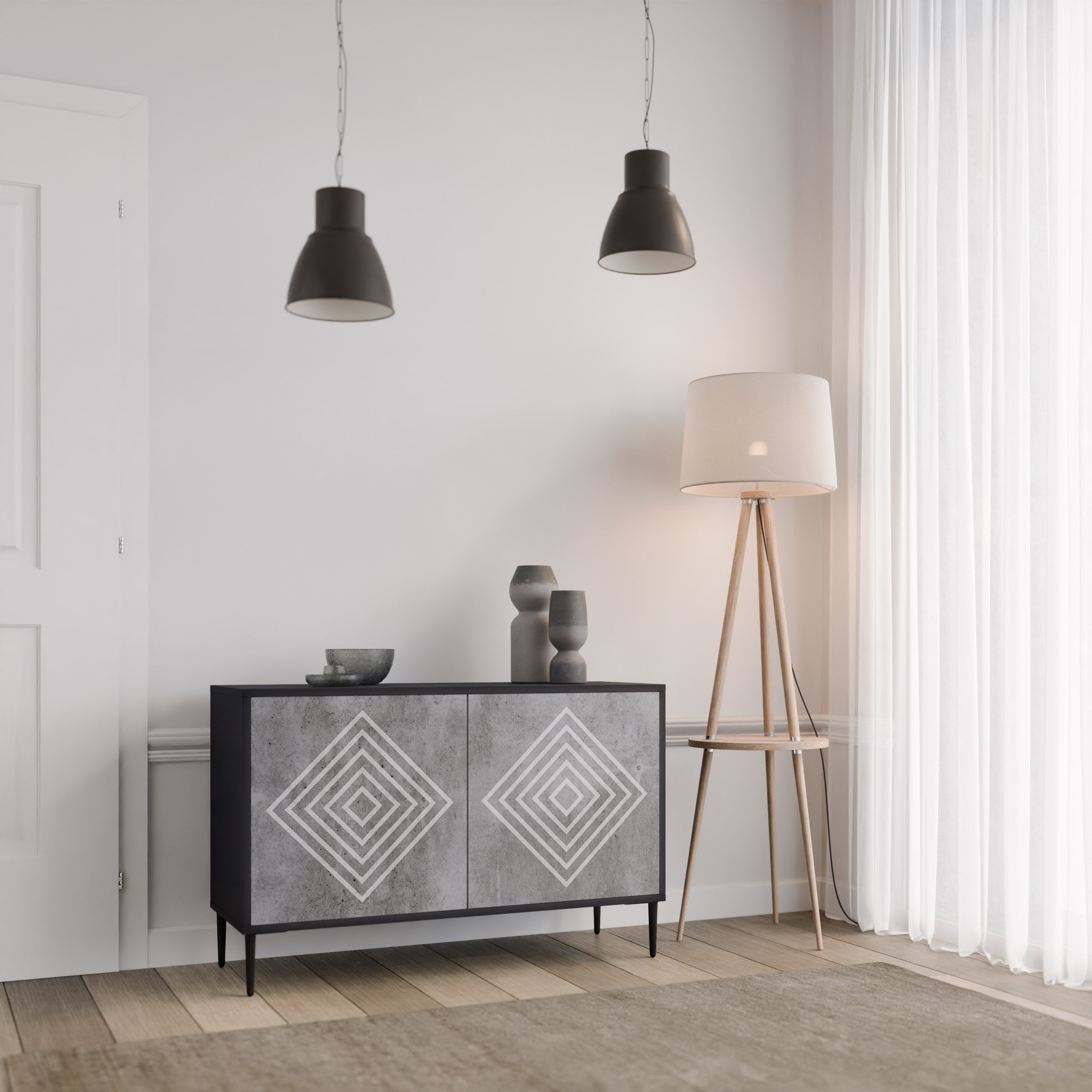 POLYGONAL ARTISTRY 2-dörrars skänk i svart finish