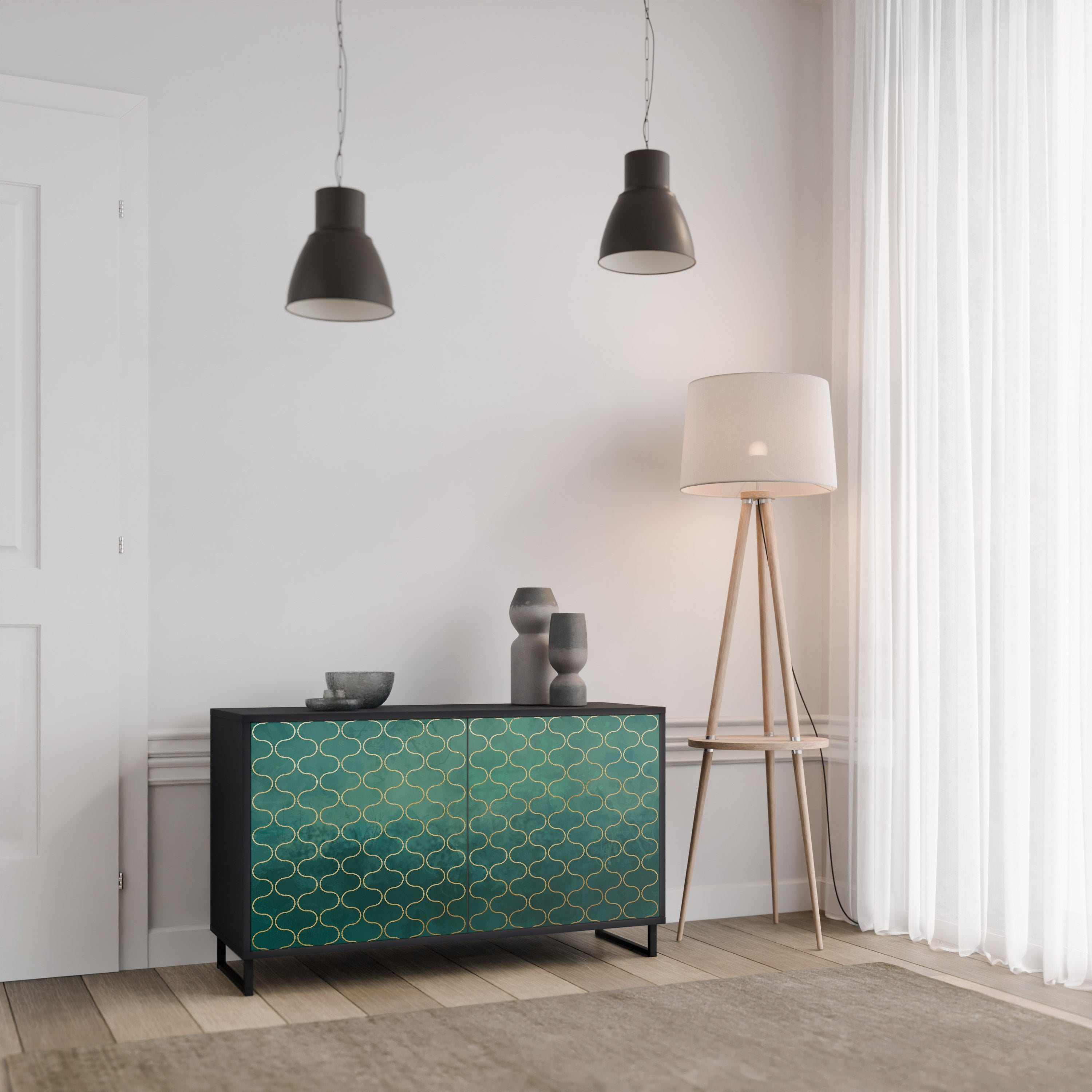 TESSELATED GREENRY 2-dörrars skänk i svart finish
