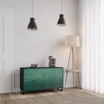 TESSELATED GREENERY 2-Door Sideboard in Black Finish