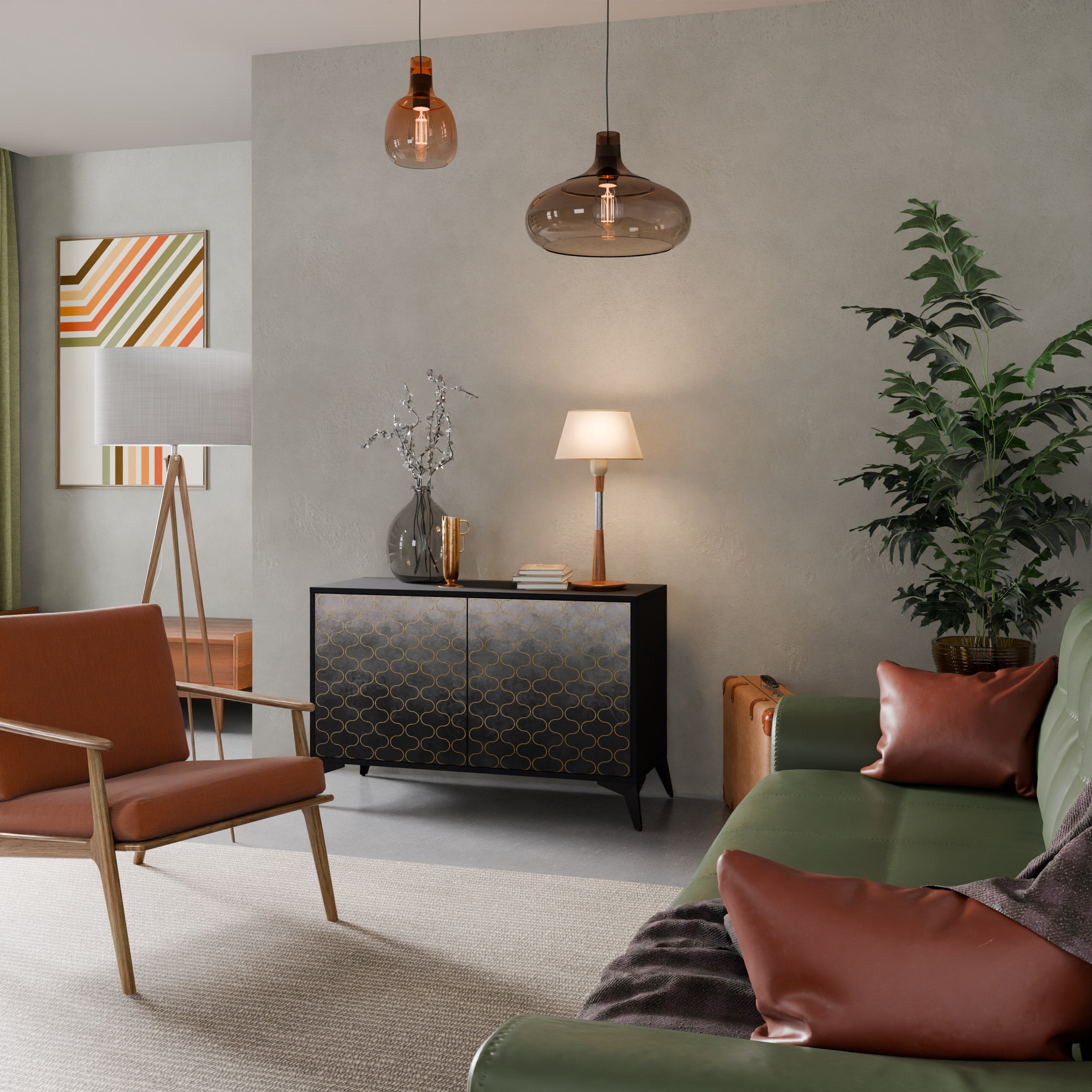 TESSELATED GRÅLIG 2-dörrars skänk i svart finish