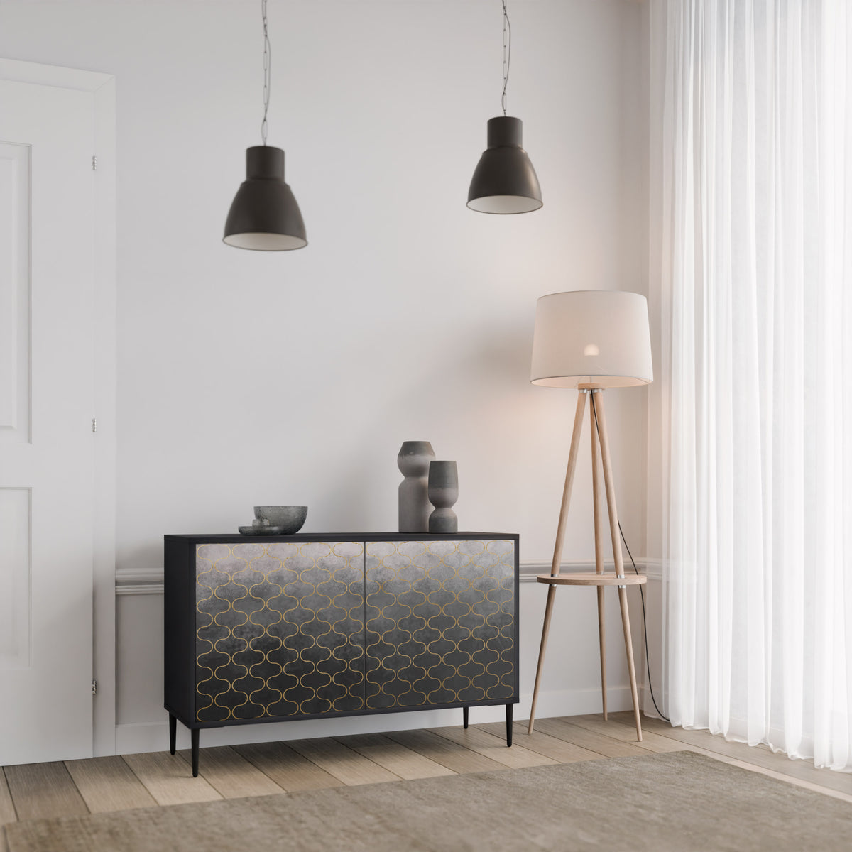 TESSELATED GRAYISH Skänk med två dörrar