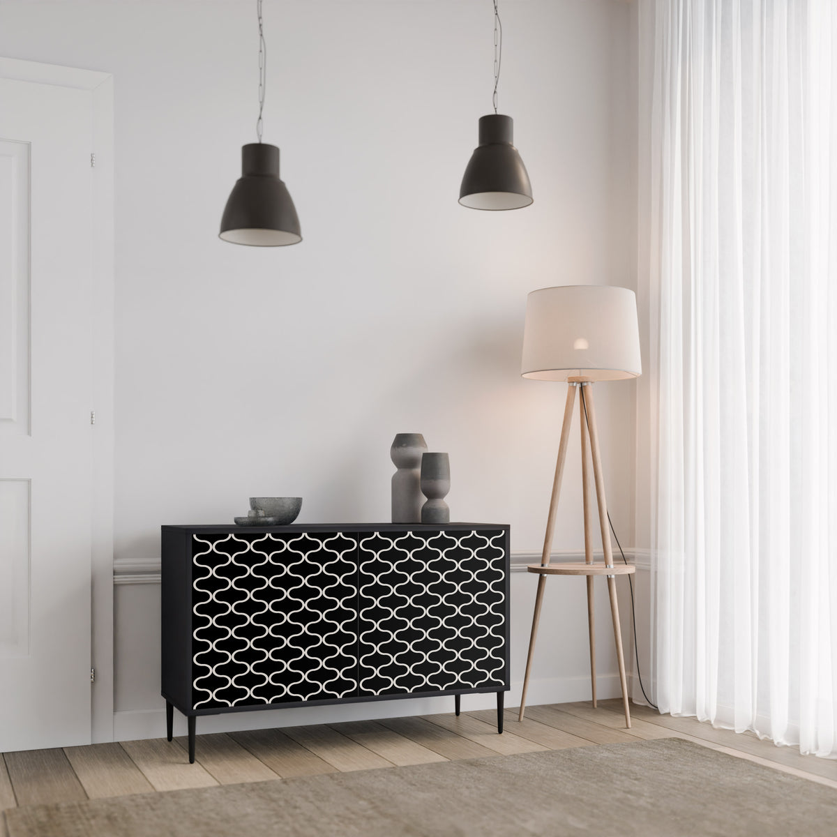 TESSELATED BLACKNESS Skänk med två dörrar
