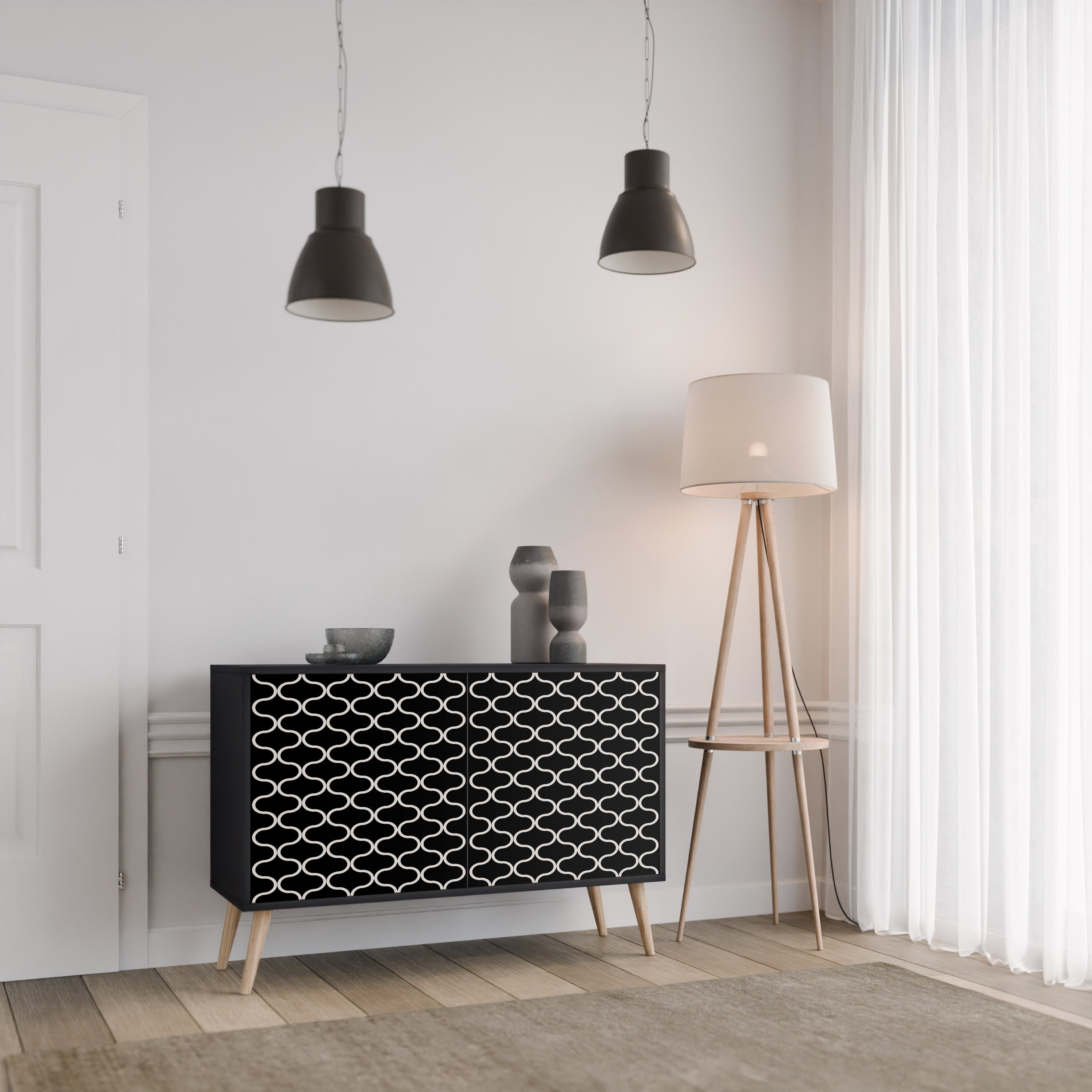 TESSELATED BLACKNESS 2-dörrars skänk i svart finish