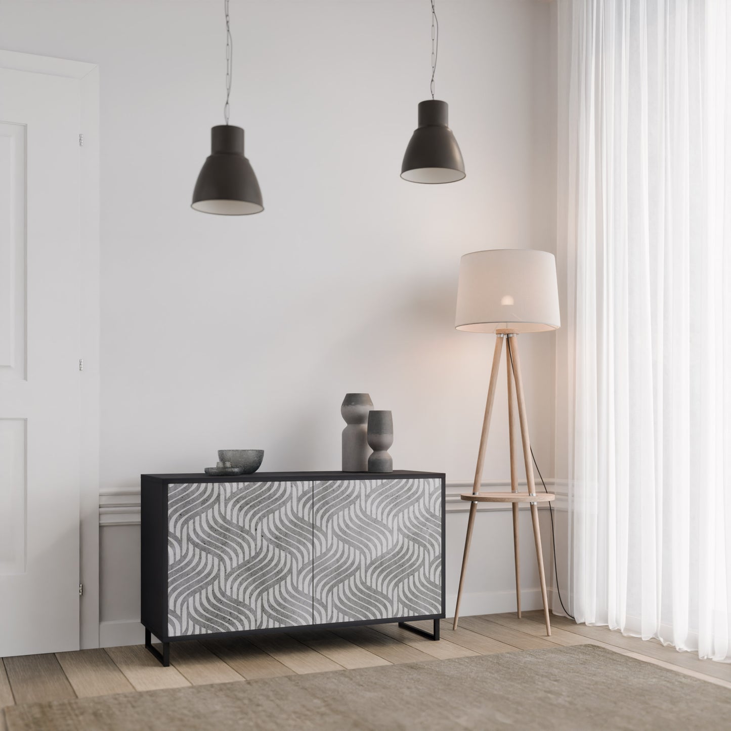 CONCRETE RÖRELSE 2-dörrars skänk i svart finish