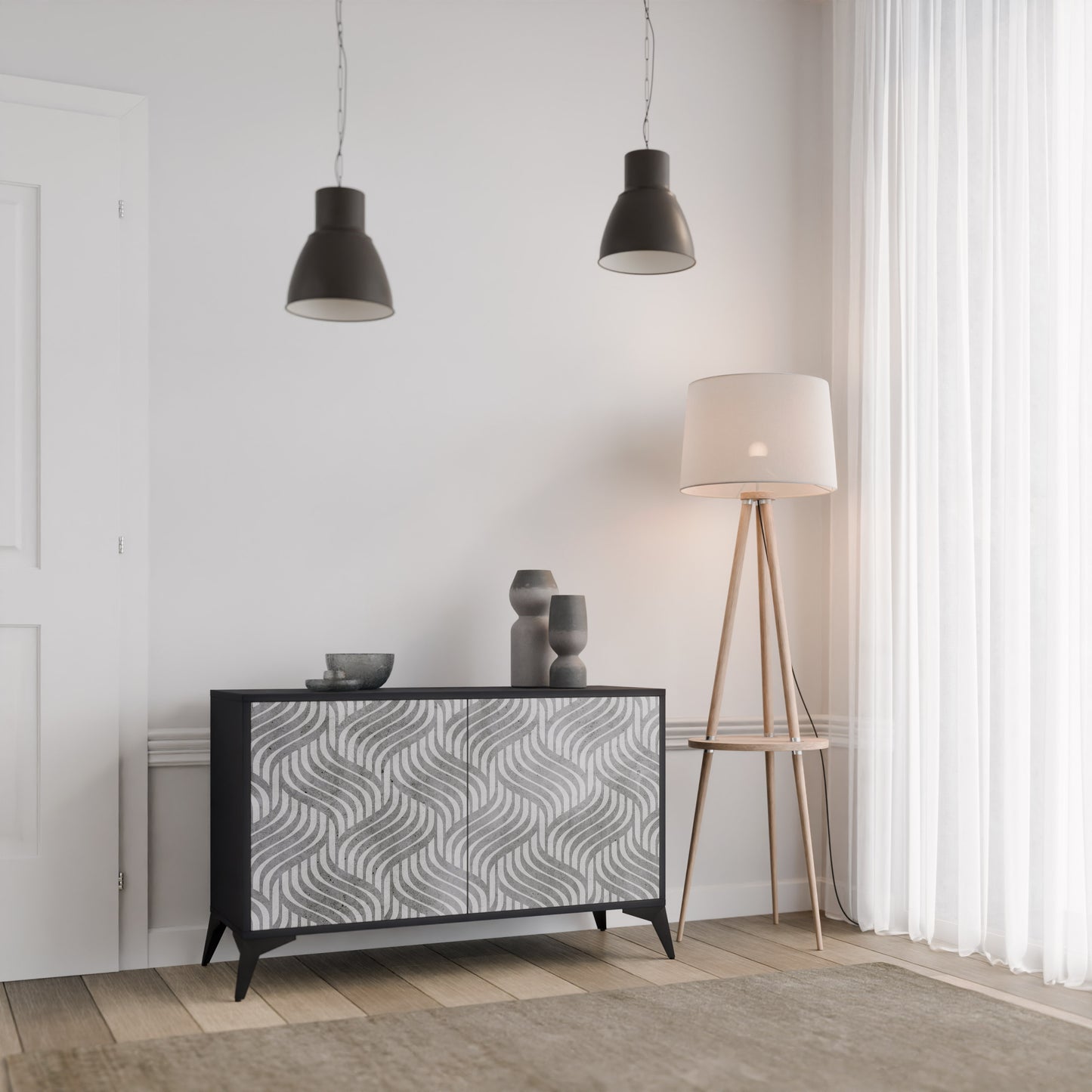 CONCRETE RÖRELSE 2-dörrars skänk i svart finish