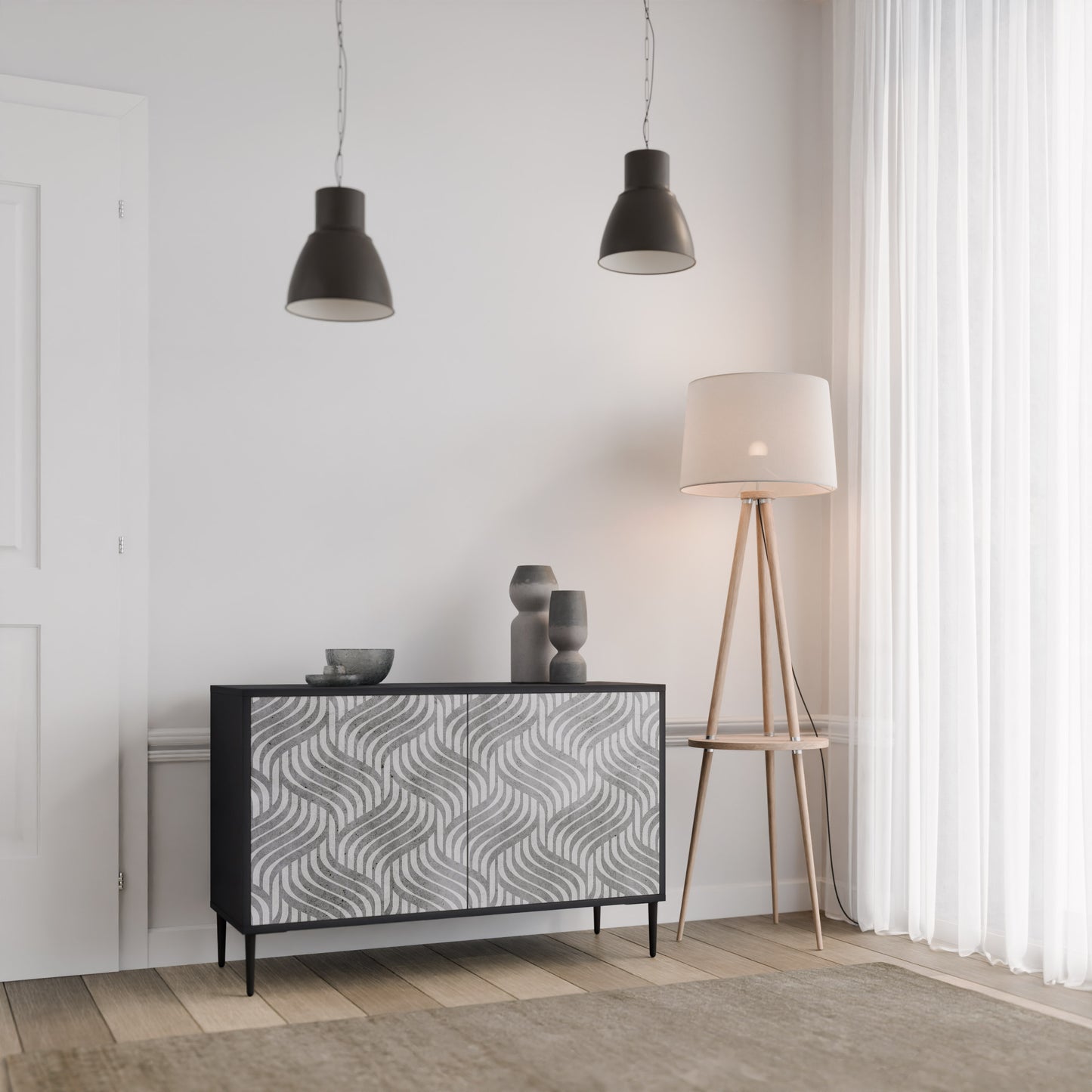 CONCRETE RÖRELSE 2-dörrars skänk i svart finish