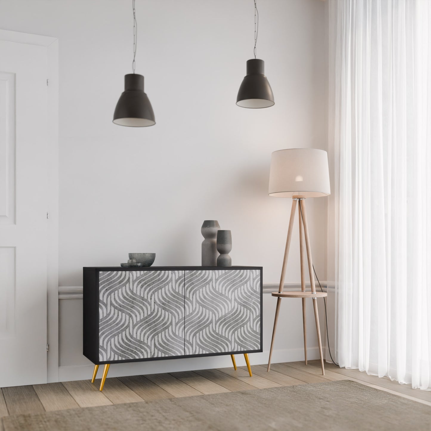 CONCRETE RÖRELSE 2-dörrars skänk i svart finish