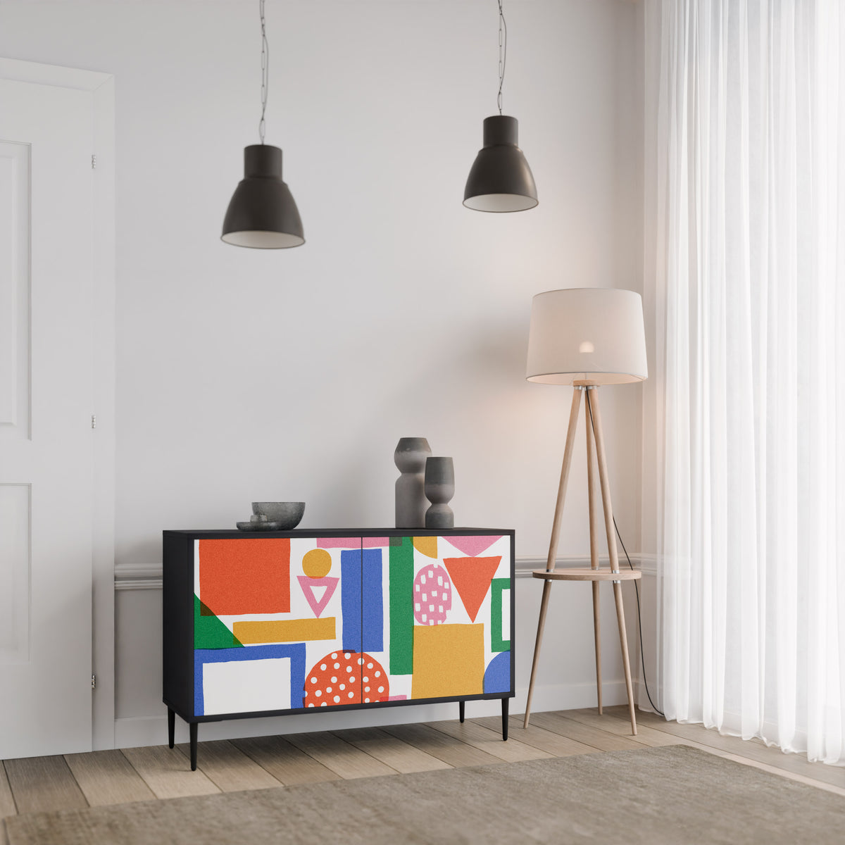 GEOMETRIC GLIMMER Skänk med två dörrar