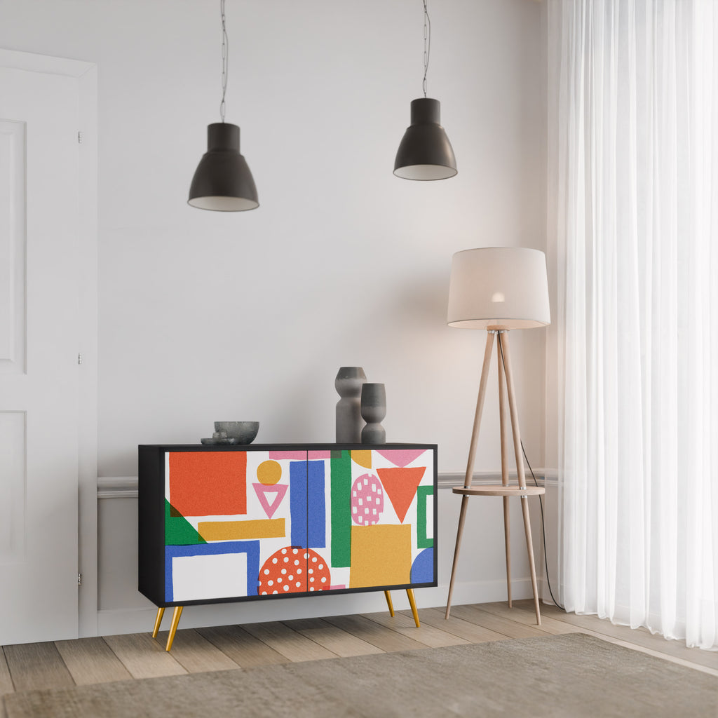 GEOMETRIC GLIMMER 2-dörrars skänk i svart finish