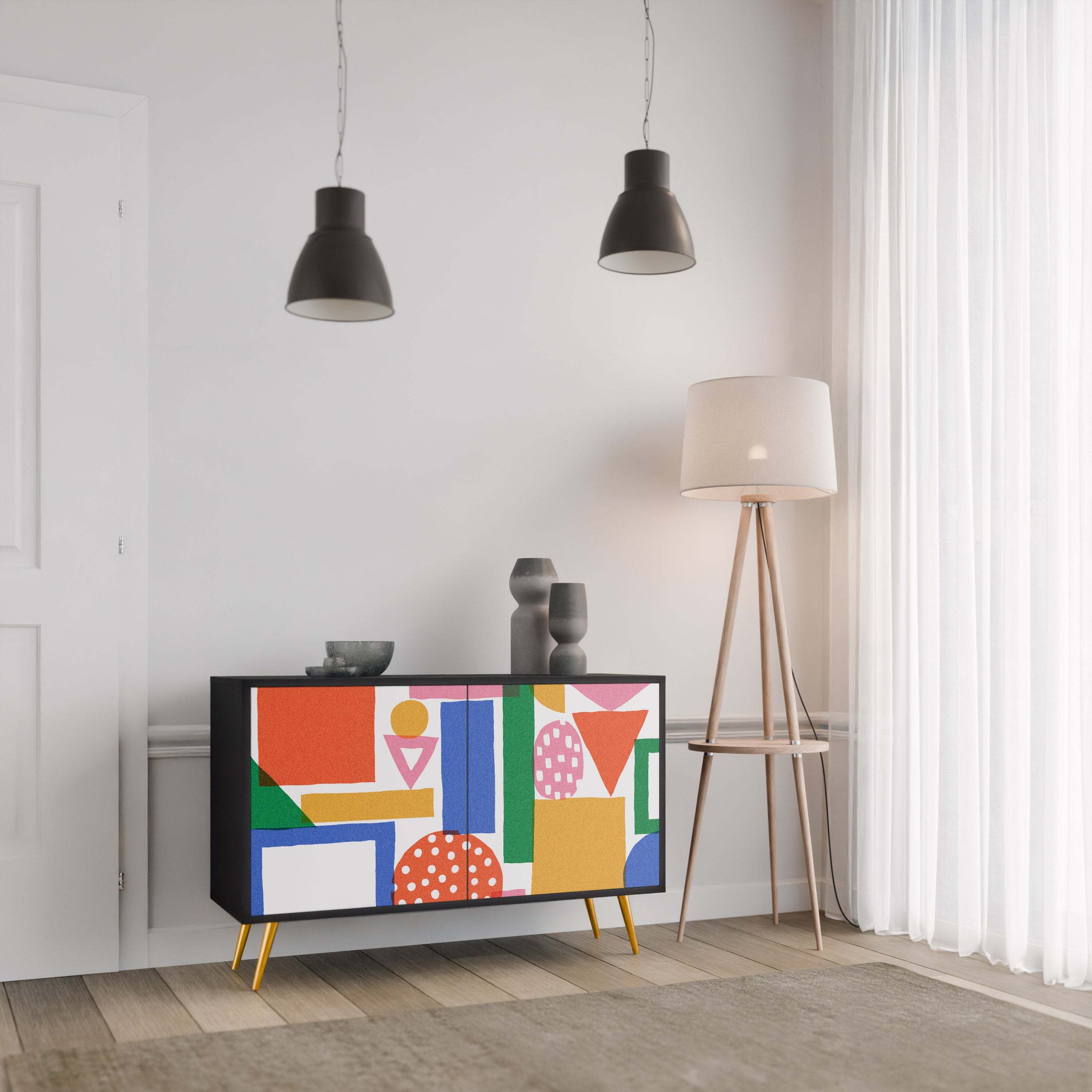 GEOMETRIC GLIMMER 2-dörrars skänk i svart finish
