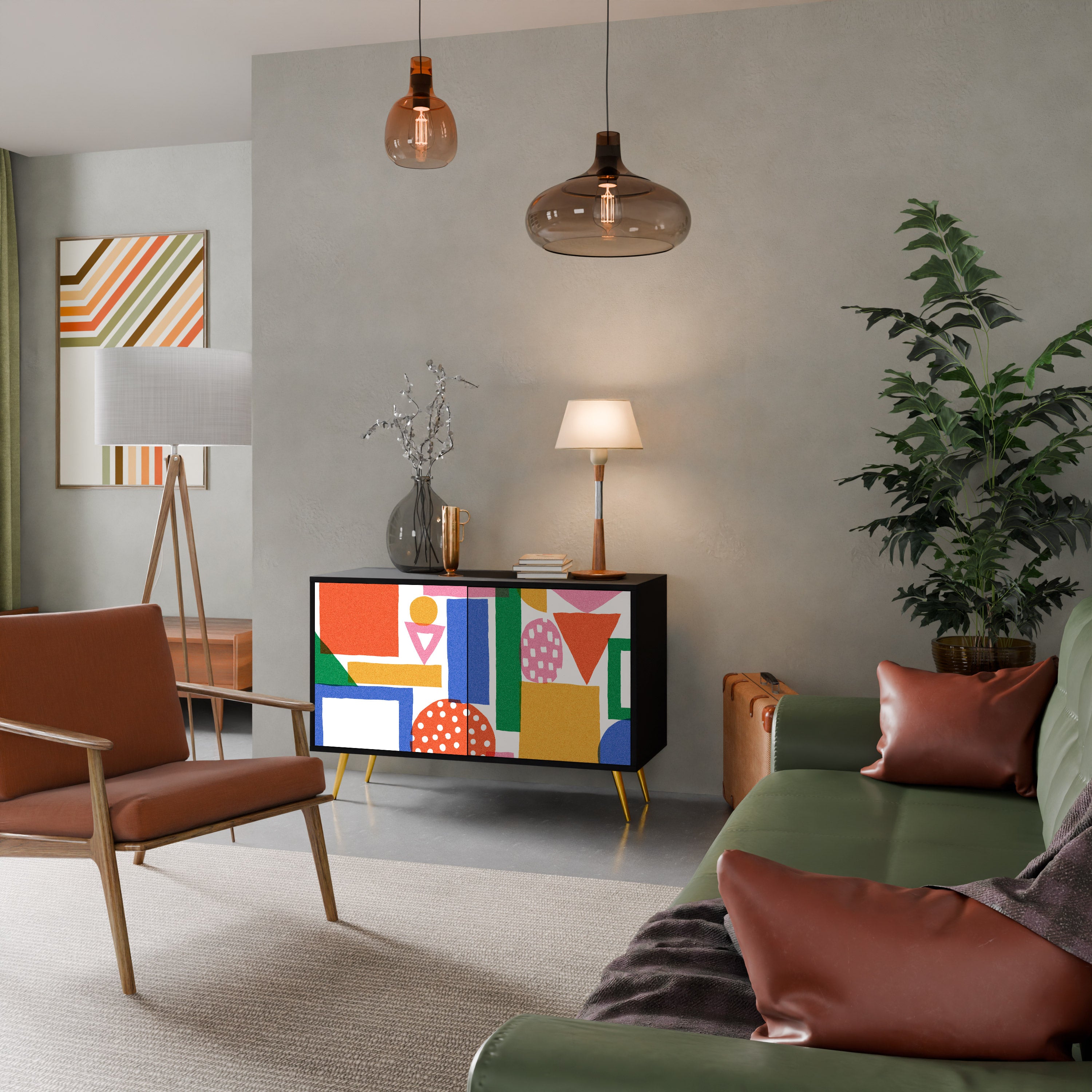GEOMETRIC GLIMMER 2-dörrars skänk i svart finish