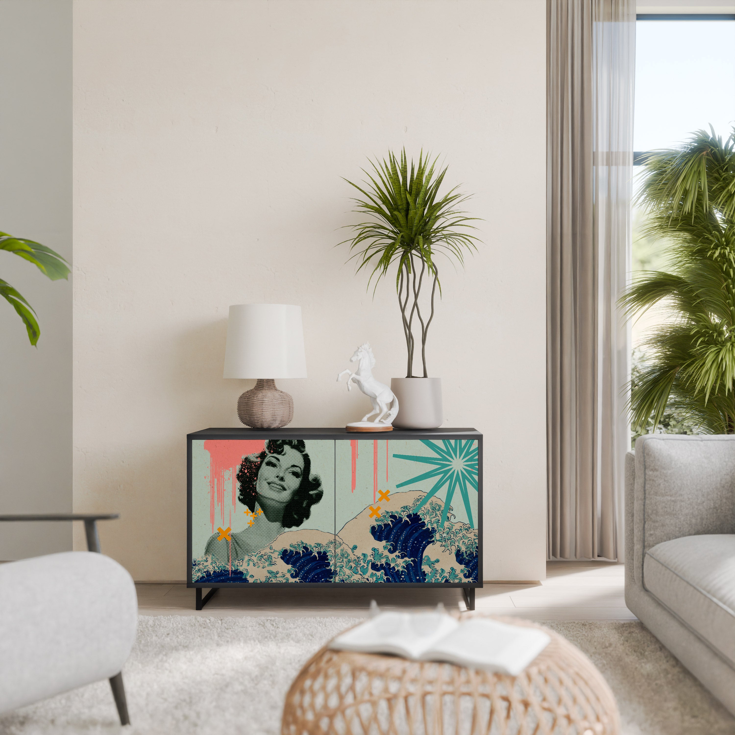 KANAGAWA BEAUTY 2-dörrars skänk i svart finish