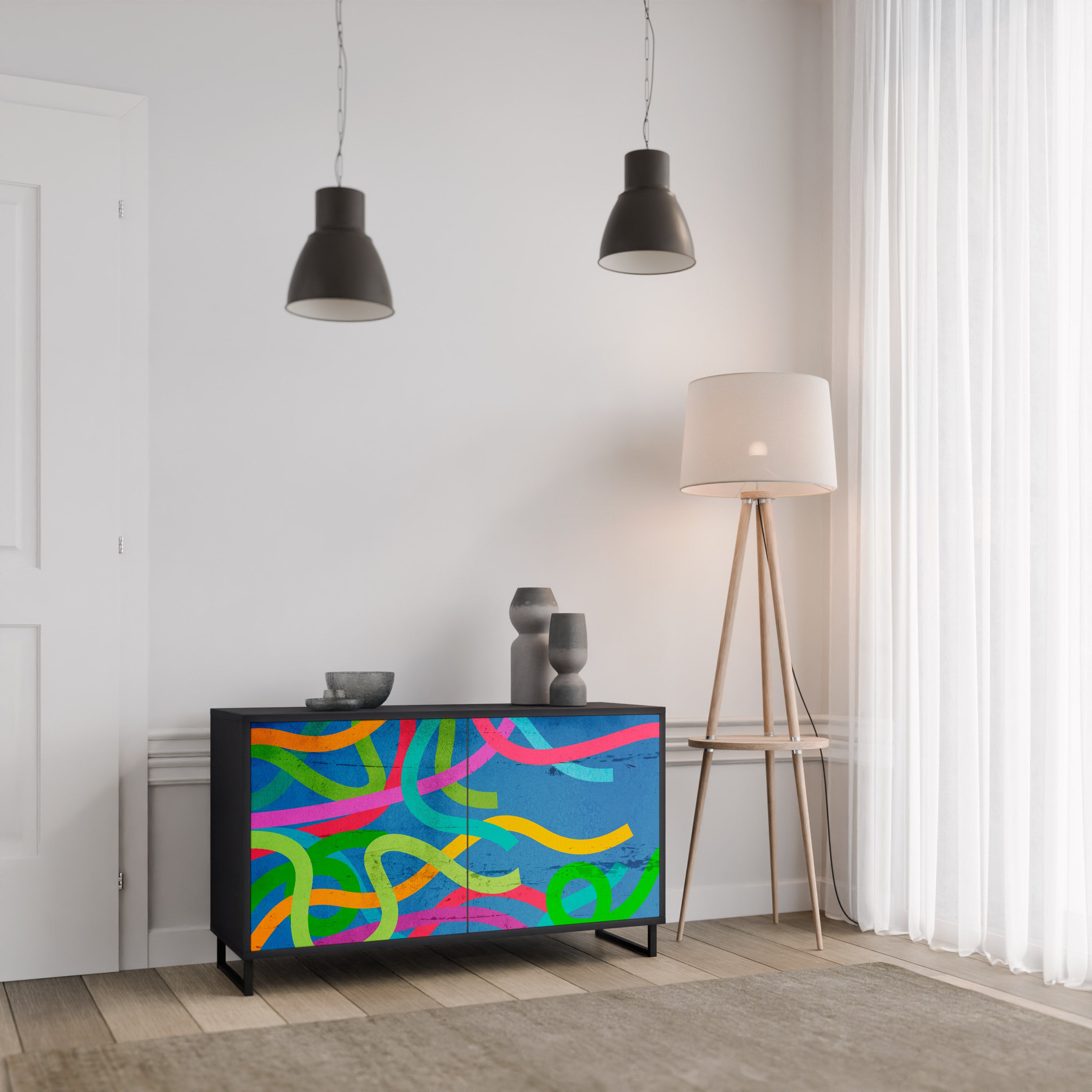 STREAMER TANGLE 2-dörrars skänk i svart finish