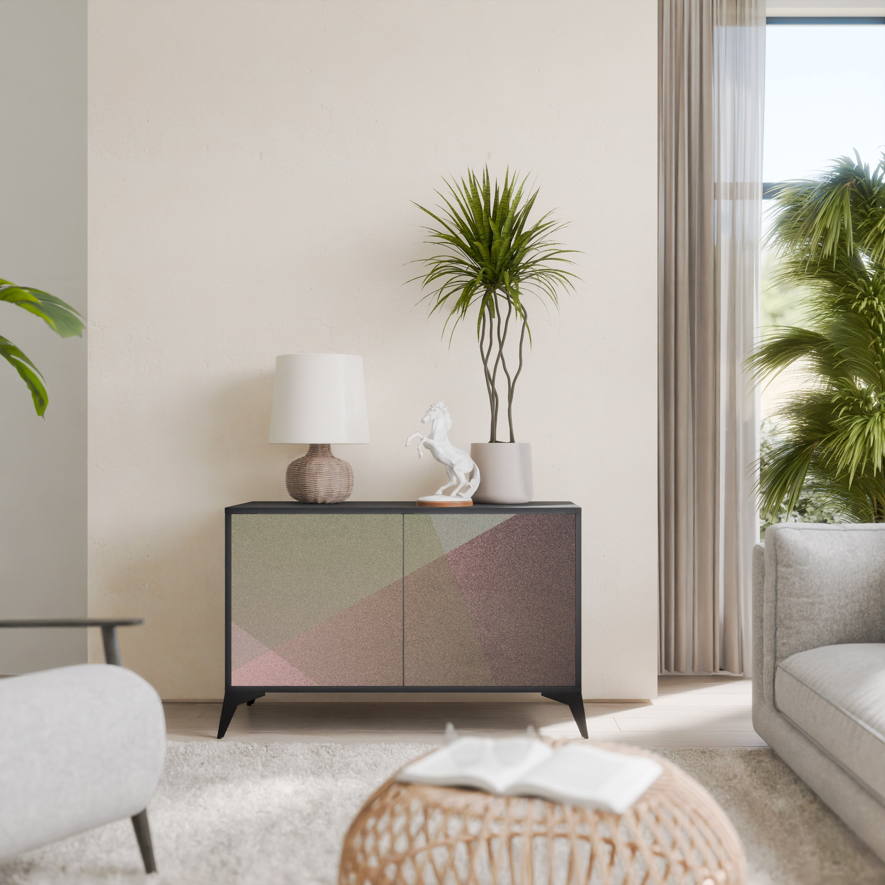 BEIGE GEOMETRY 2-dörrars skänk i svart finish