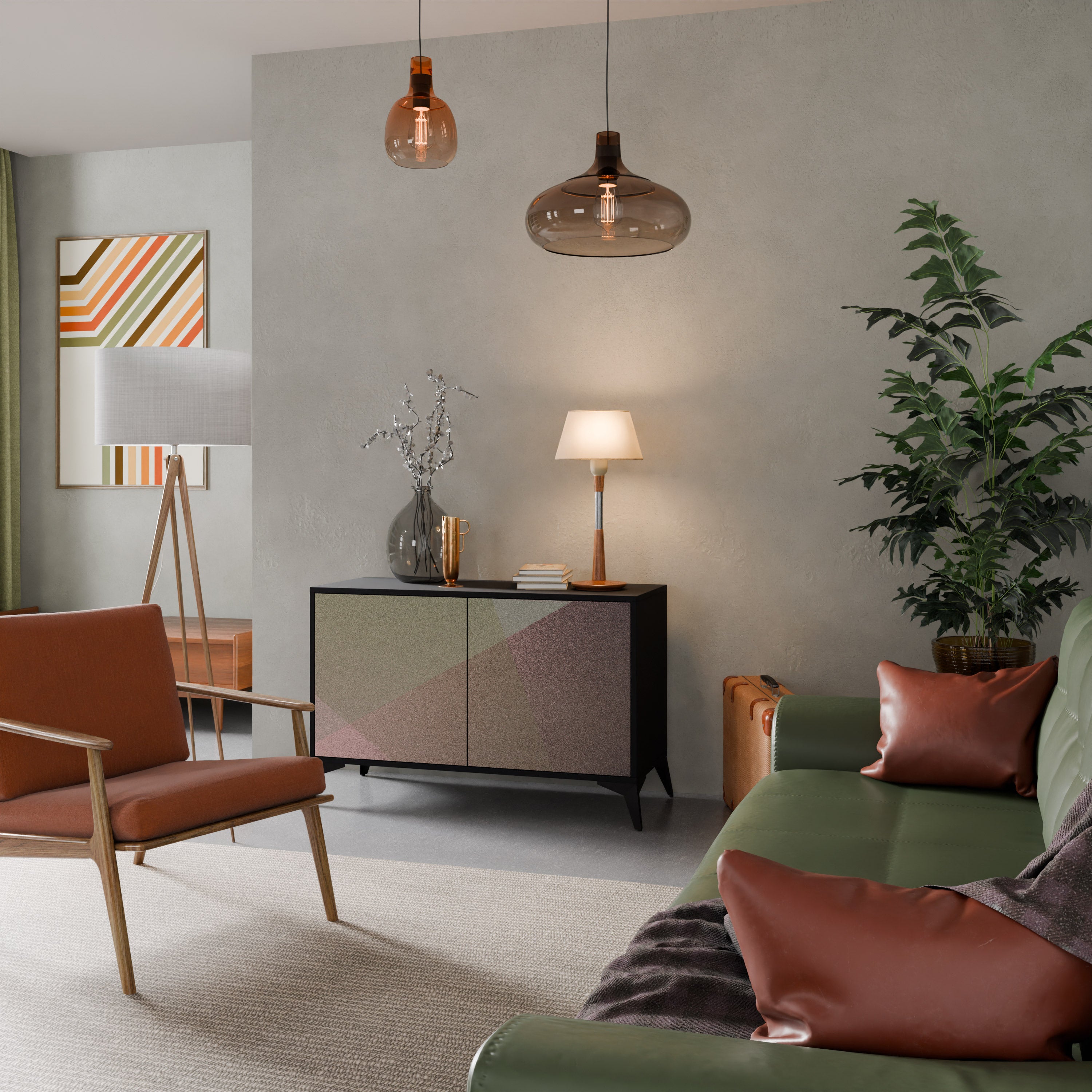 BEIGE GEOMETRY 2-dörrars skänk i svart finish
