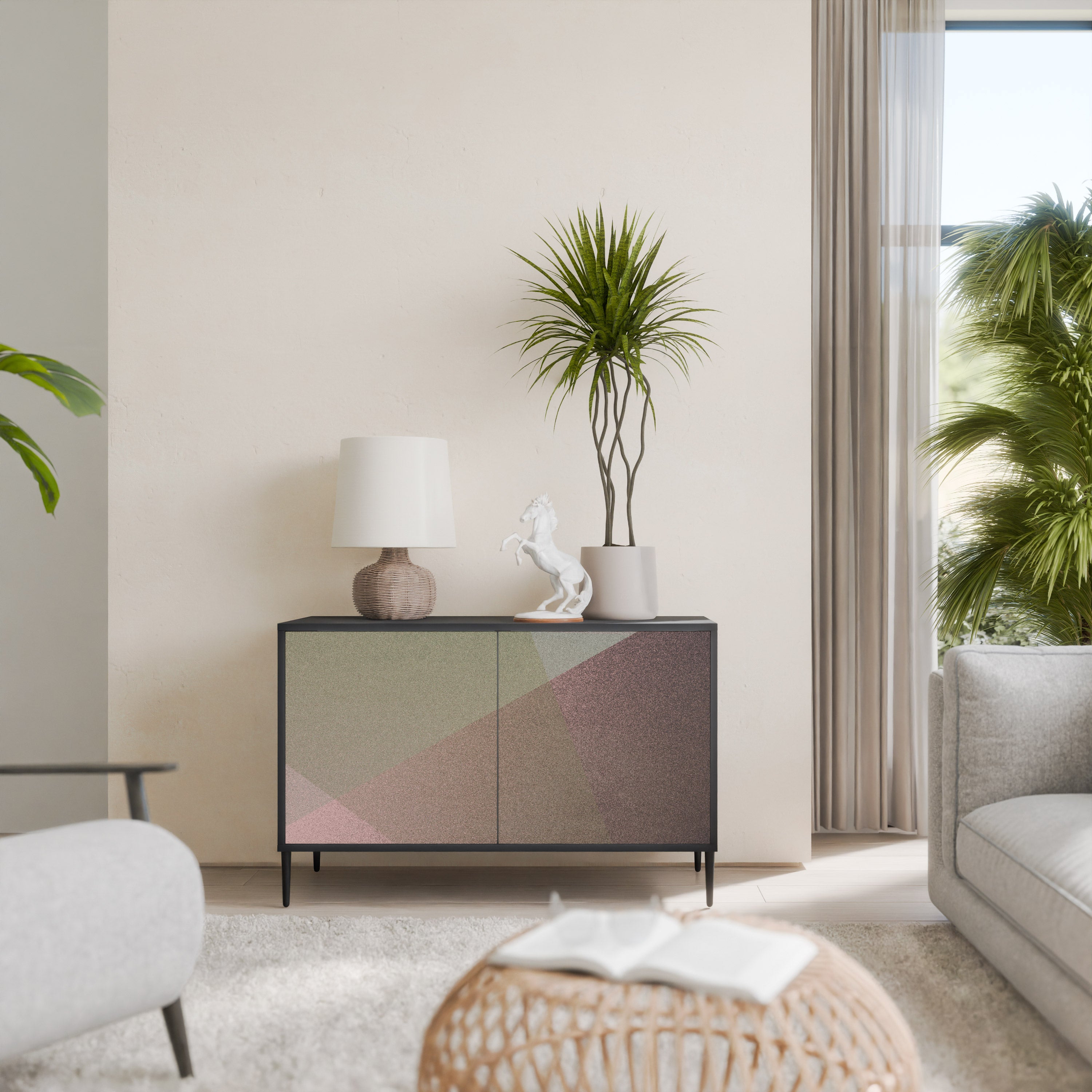 BEIGE GEOMETRY 2-dörrars skänk i svart finish