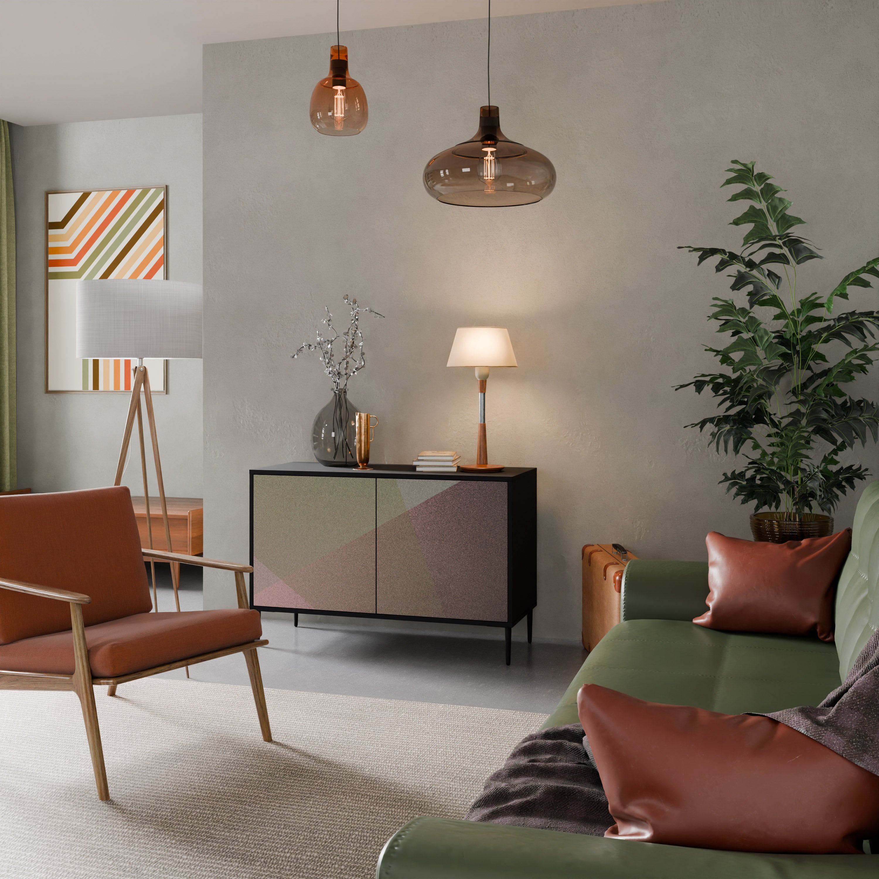BEIGE GEOMETRY 2-dörrars skänk i svart finish