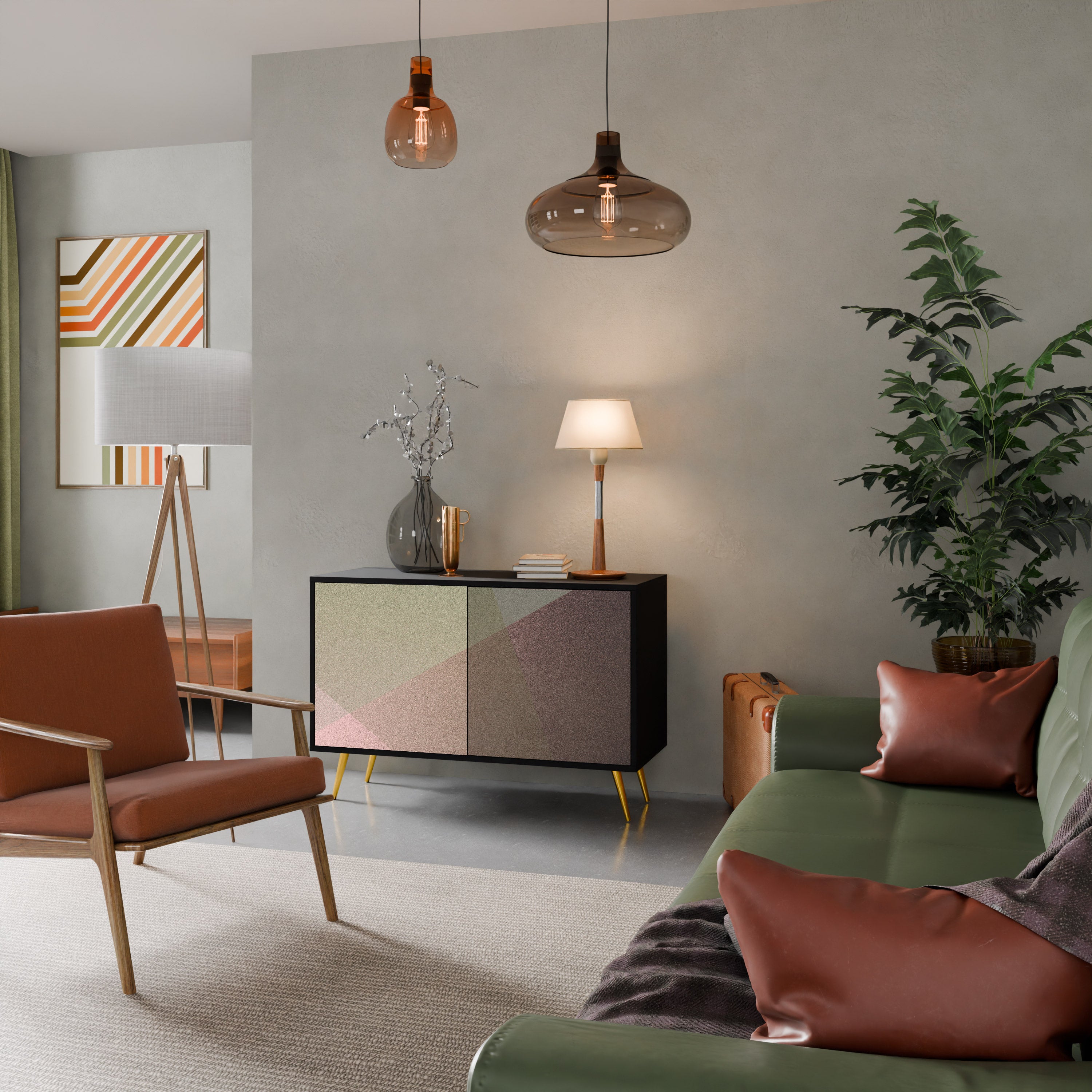 BEIGE GEOMETRY 2-dörrars skänk i svart finish
