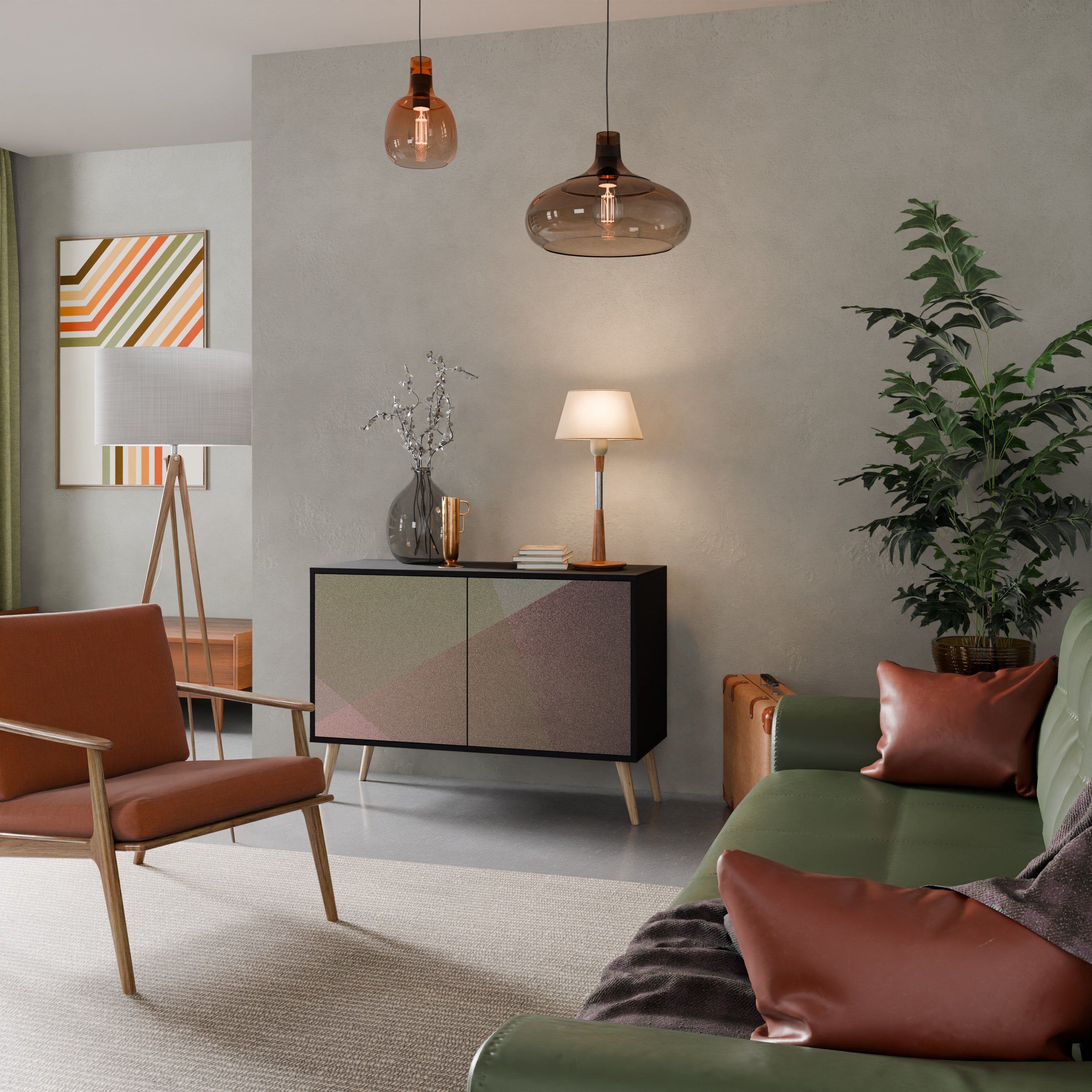 BEIGE GEOMETRY 2-dörrars skänk i svart finish