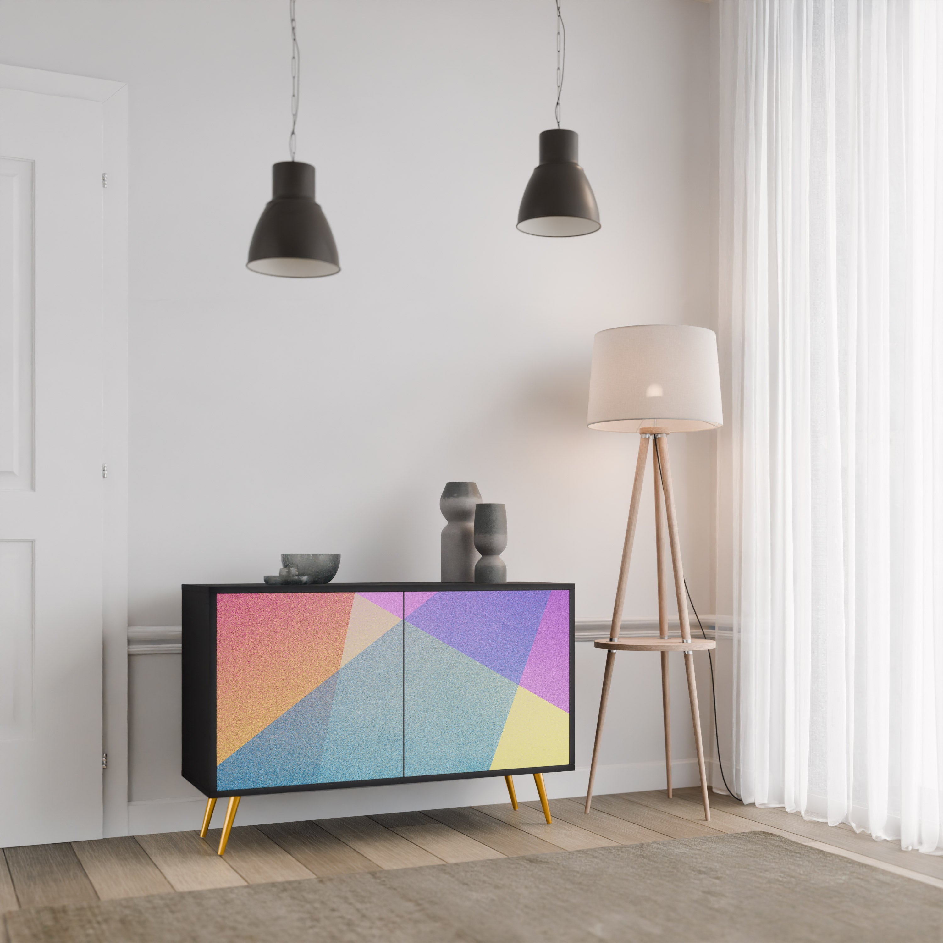 LJUS GEOMETRY 2-dörrars skänk i svart finish