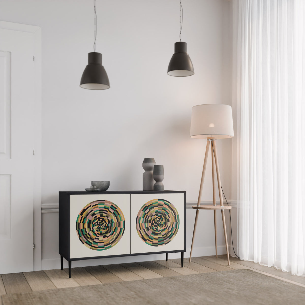 GREEN CIRCLES Skänk med två dörrar