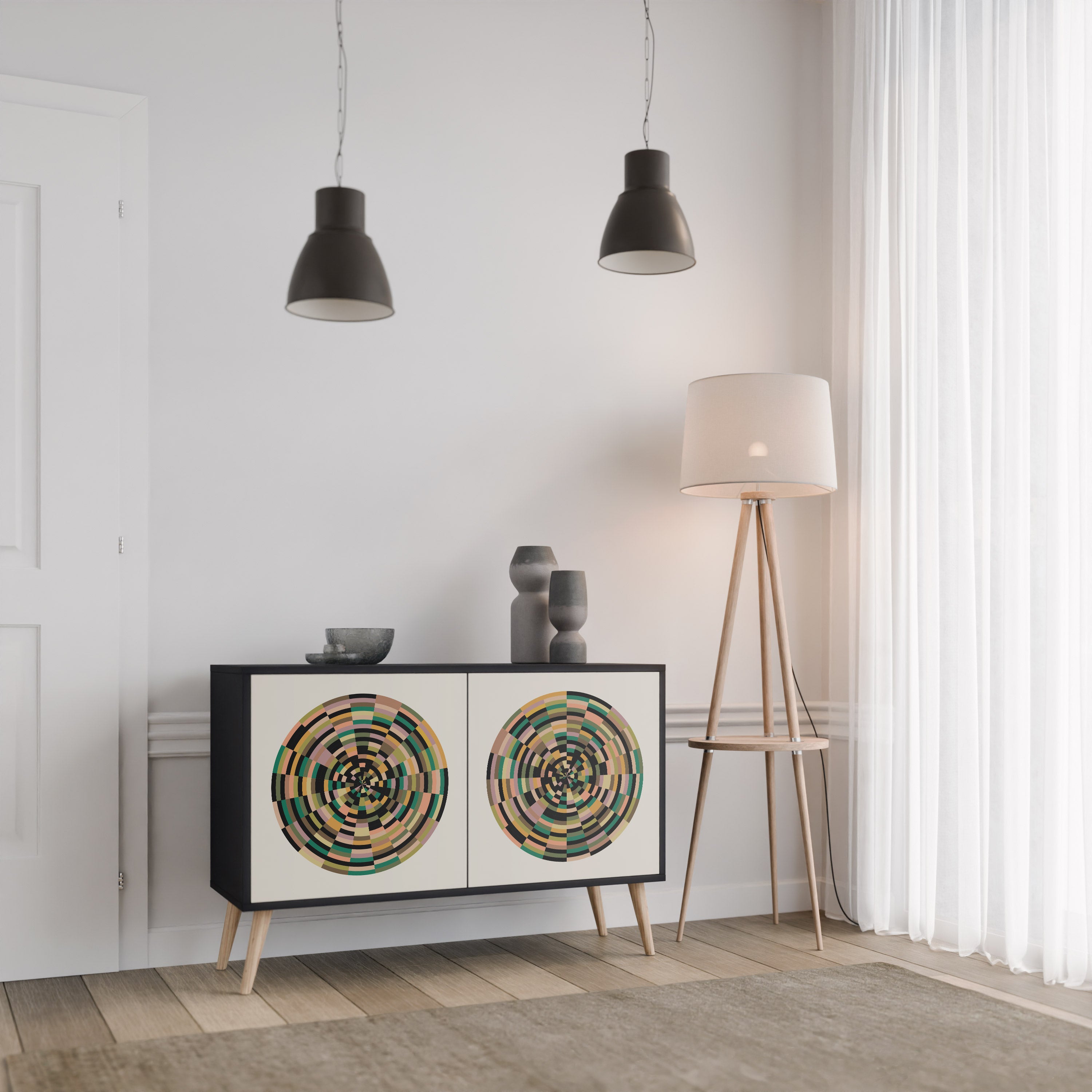 GREEN CIRCLES 2-dörrars skänk i svart finish