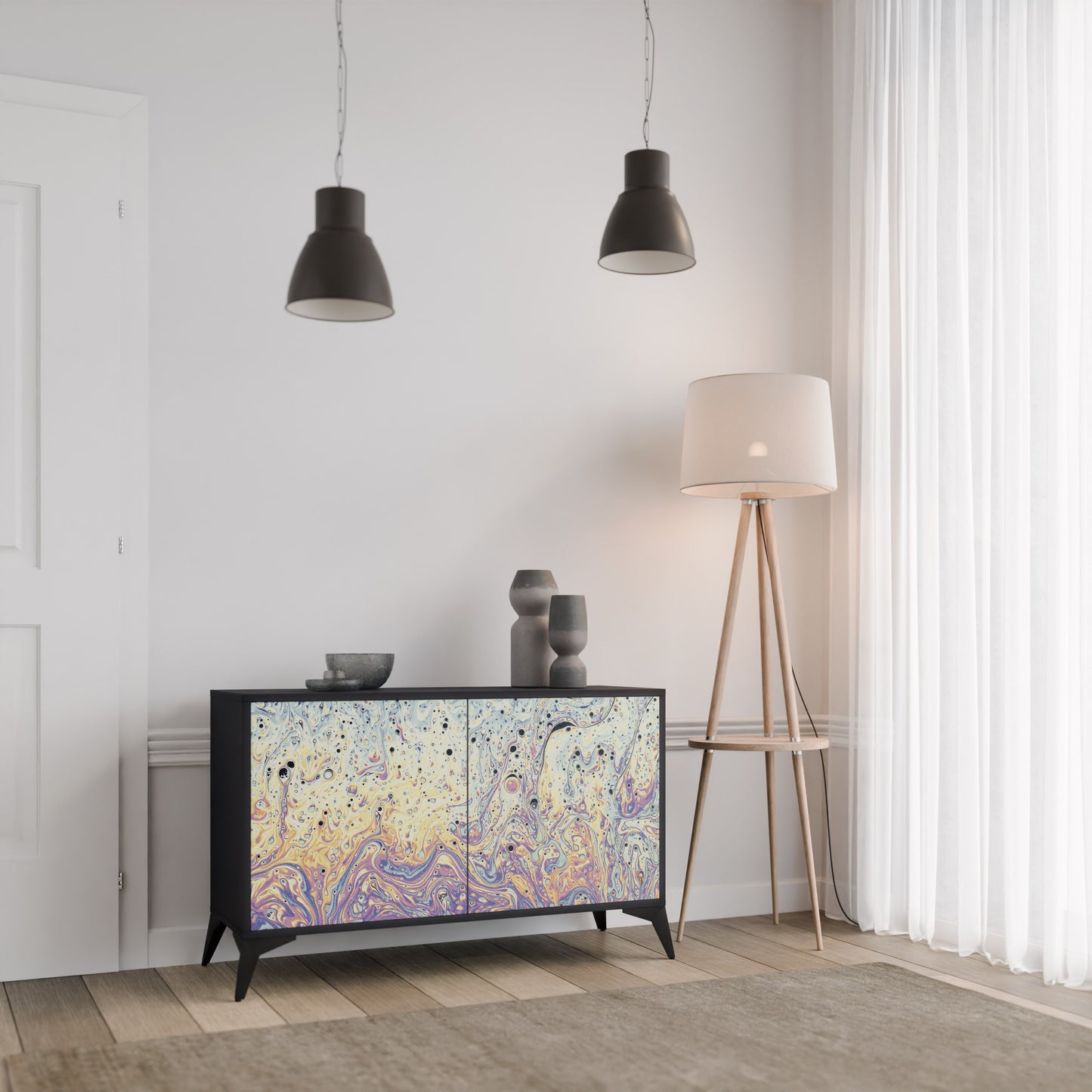 MOSAIC OF COLOURS 2-dörrars skänk i svart finish