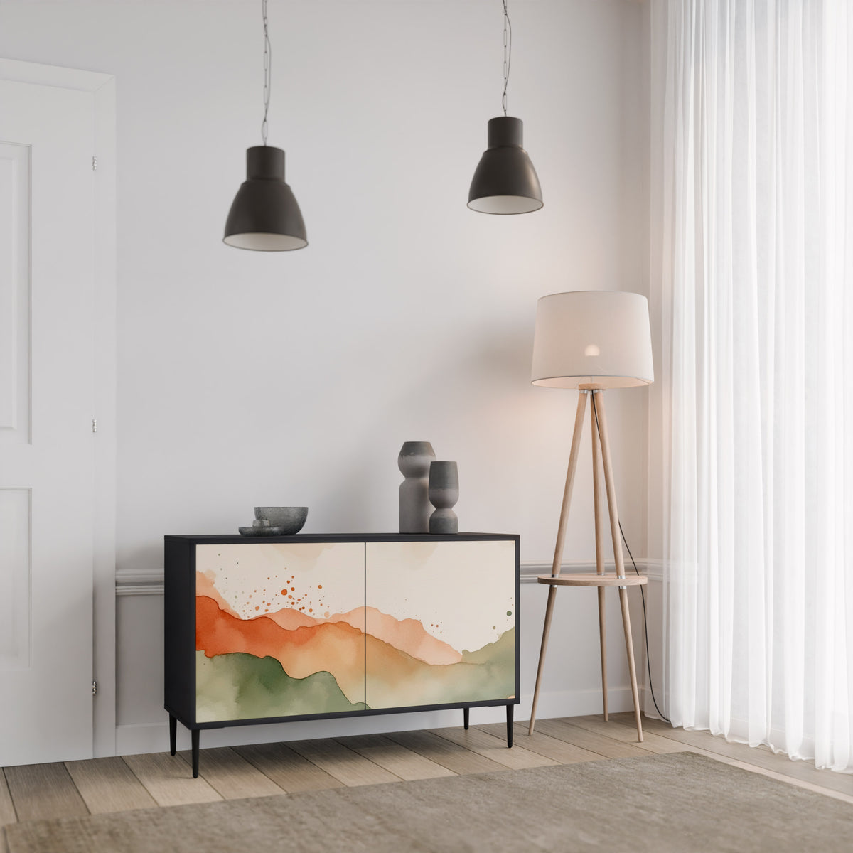 WATERCOLOUR PEAKS Skänk med två dörrar