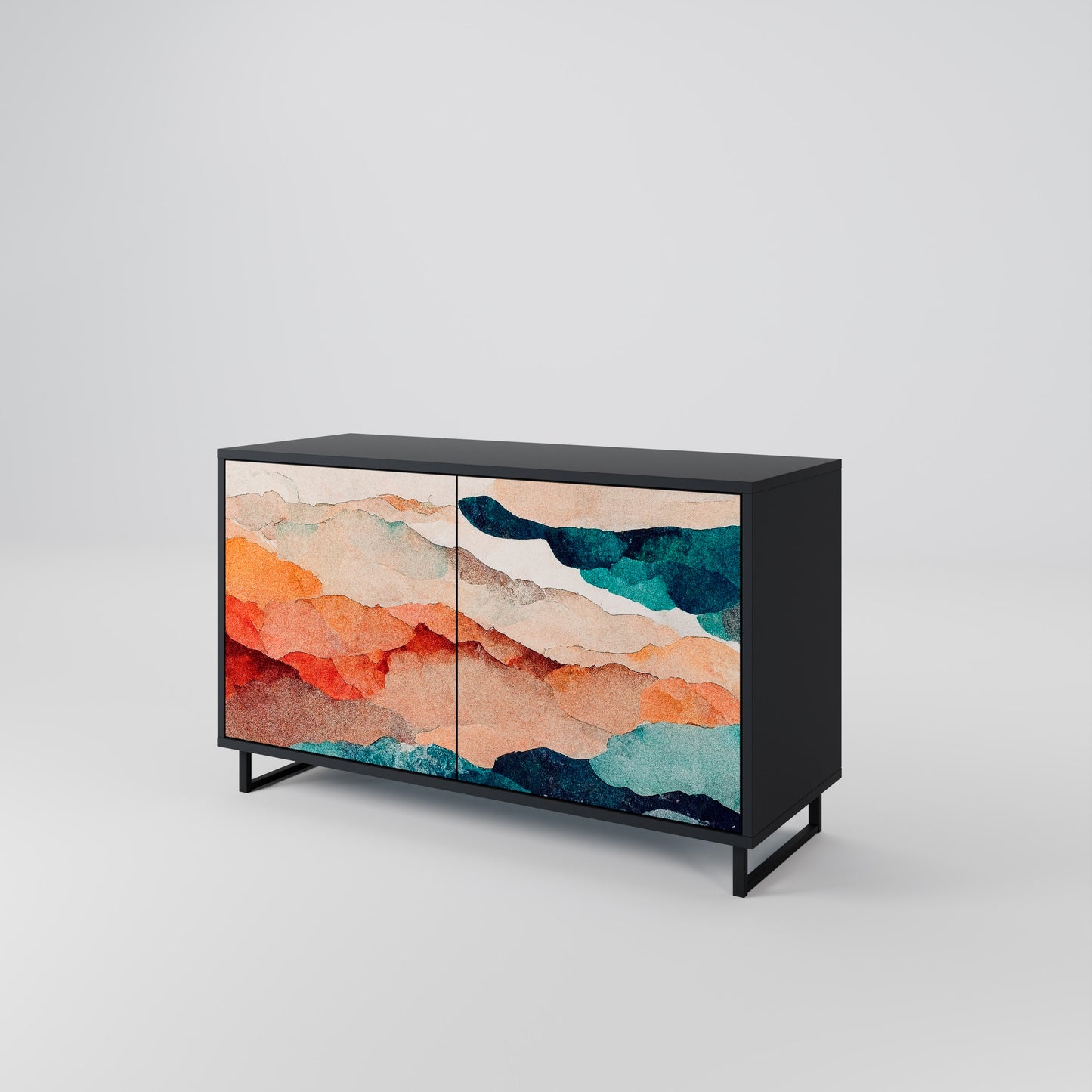 ABSTRACT LANDSCAPE 2-Door Sideboard in Black Finish