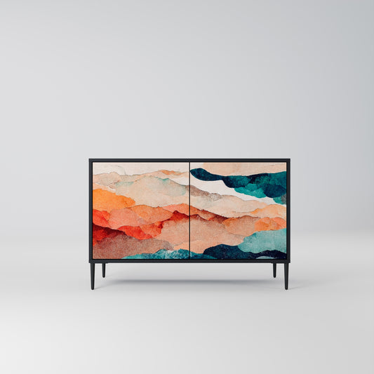 ABSTRACT LANDSCAPE 2-Door Sideboard in Black Finish